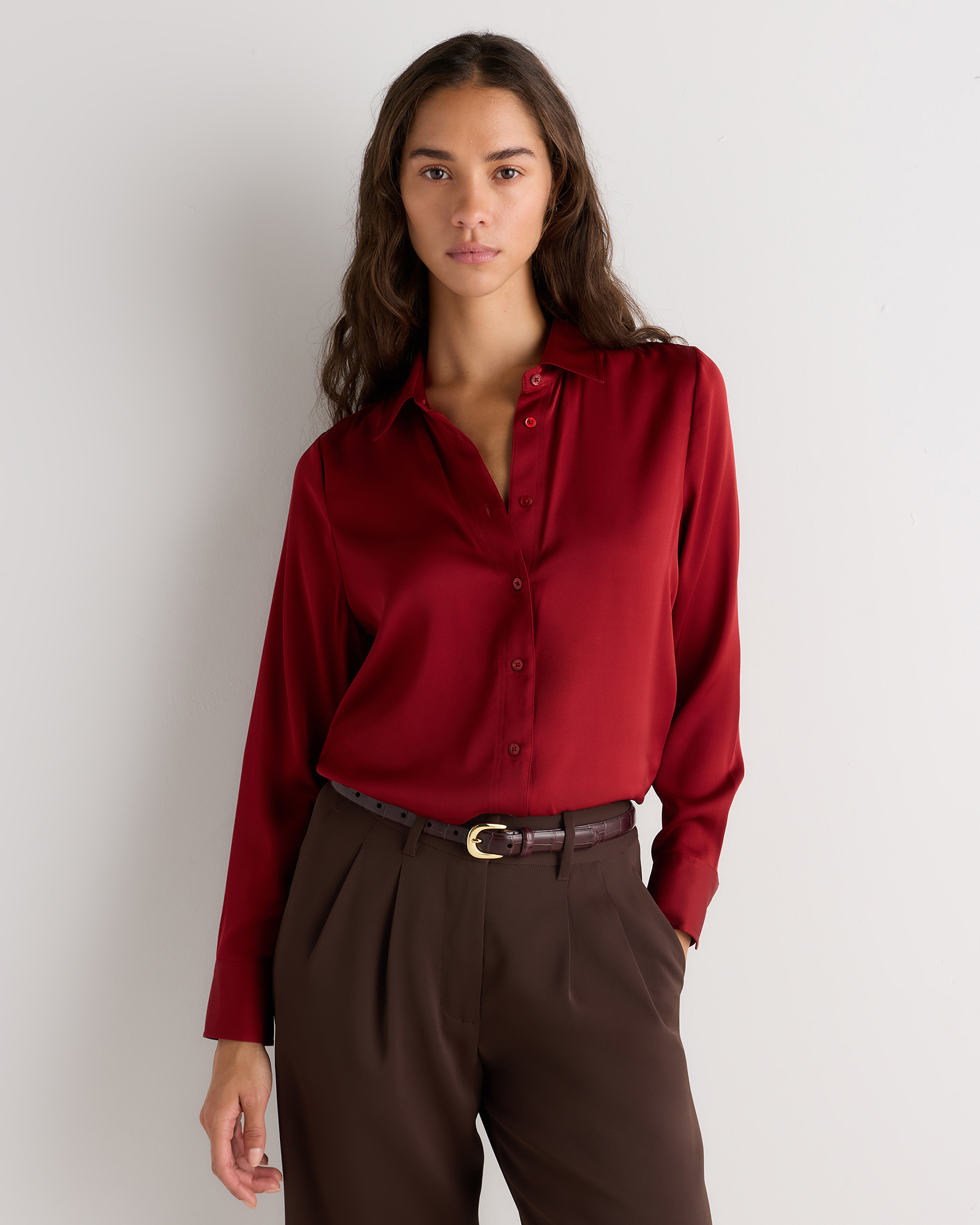 Clay Red Washable Stretch Silk Blouse