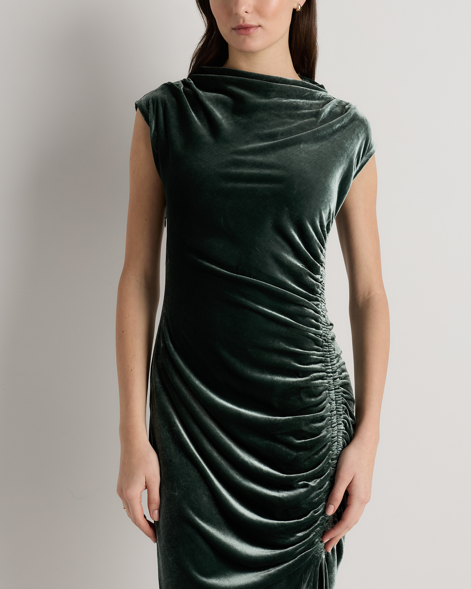 slim fit dress slacks Betsy Collar Velvet Dress Forest main image 1