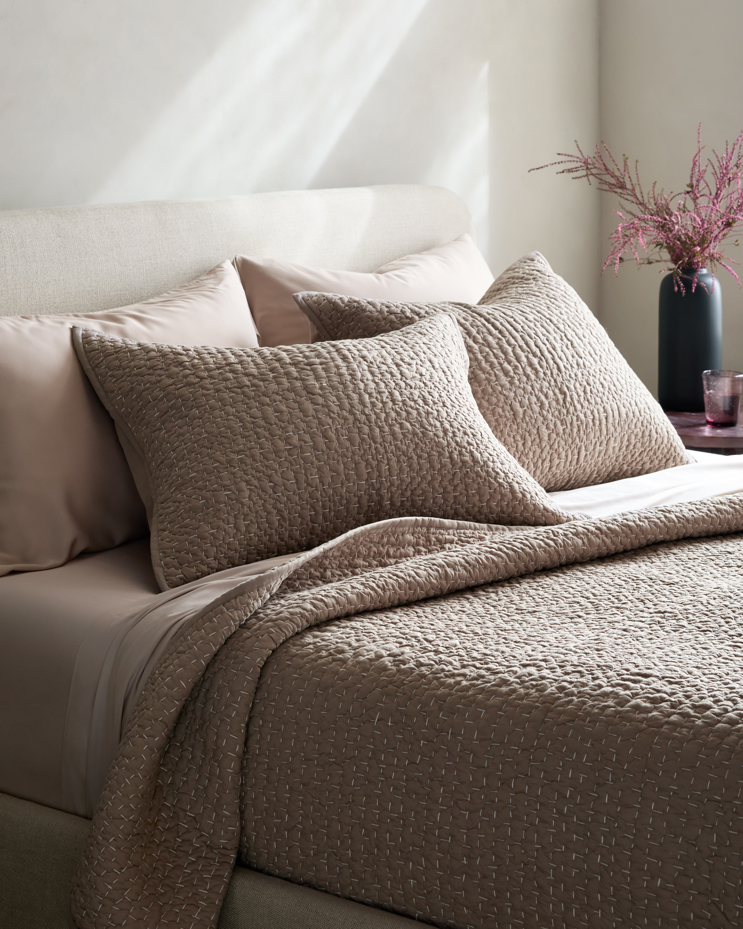 Stone Organic Cotton Hand Stitched Quilted Sham Set