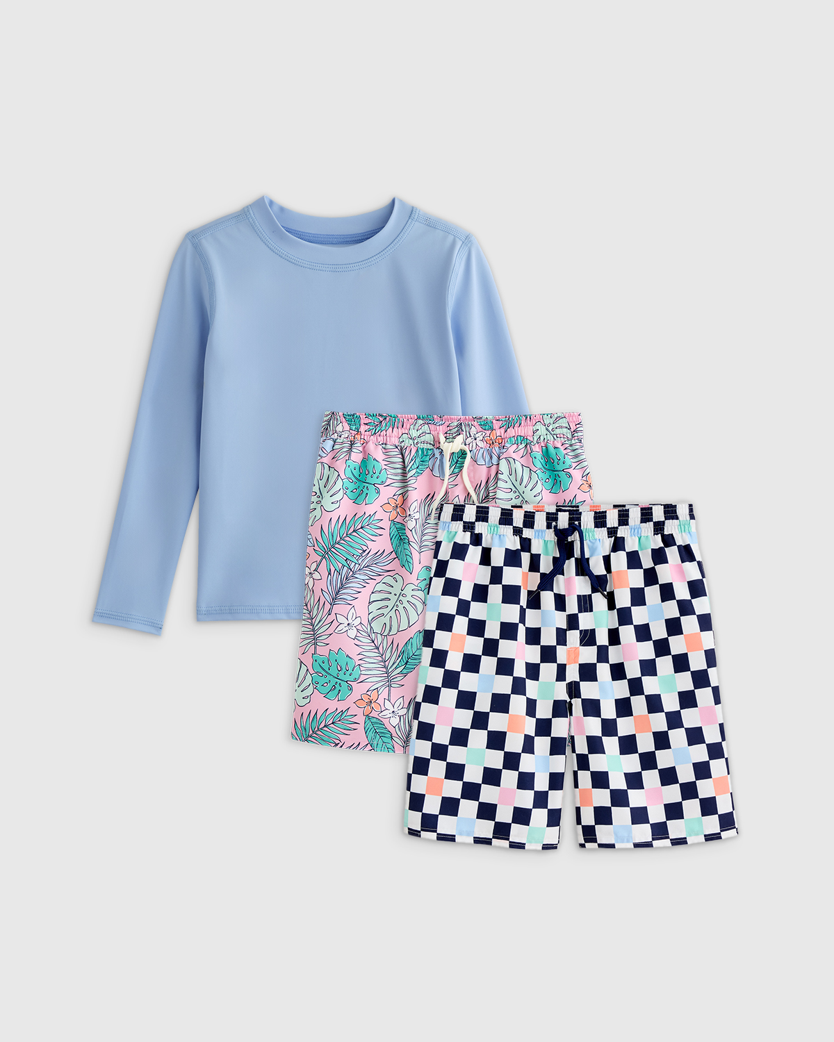 Check/Palms Sunsafe Rash Guard & Swim Trunks Set