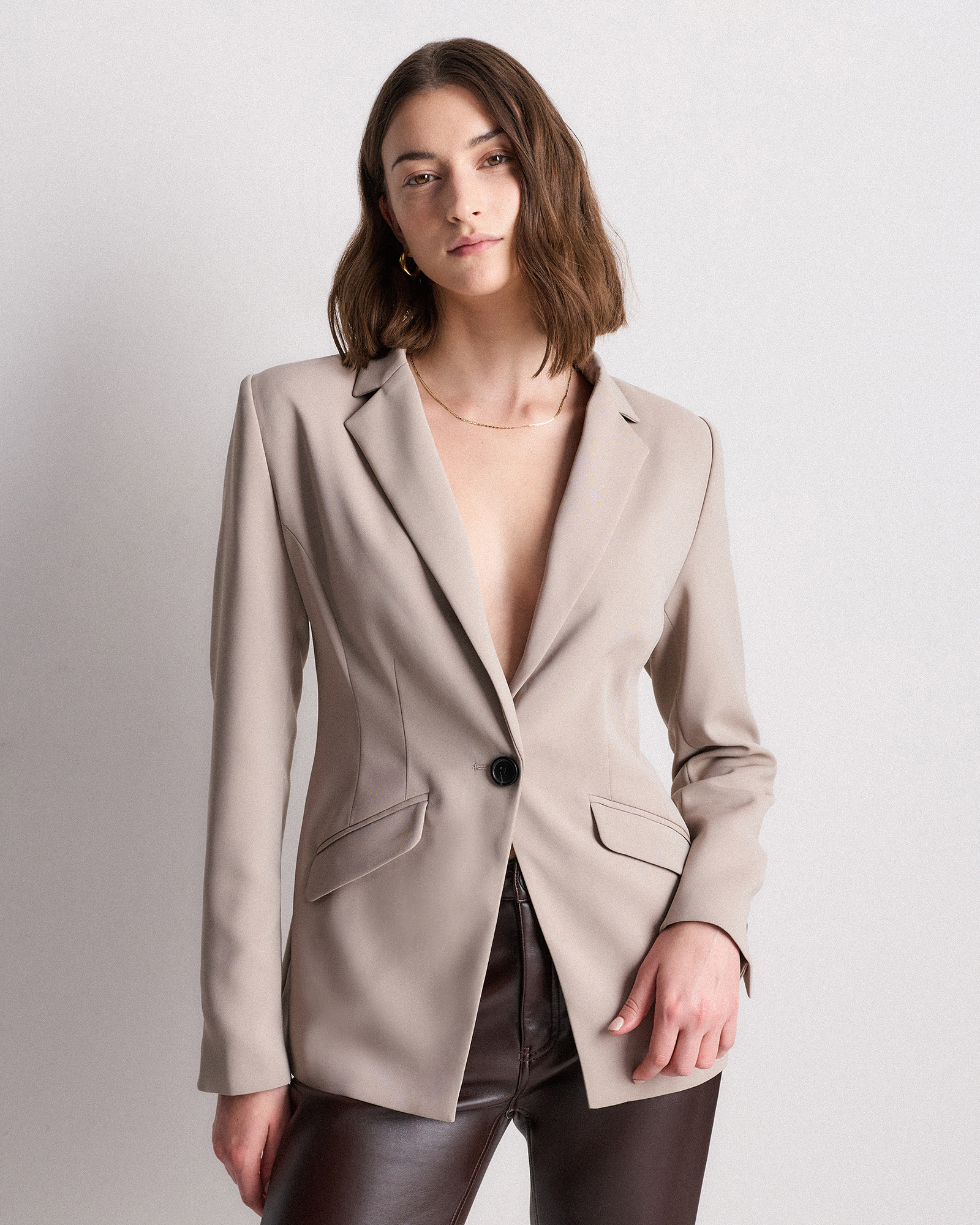 Quince Women's Stretch Crepe Cinched Waist Blazer In Neutral