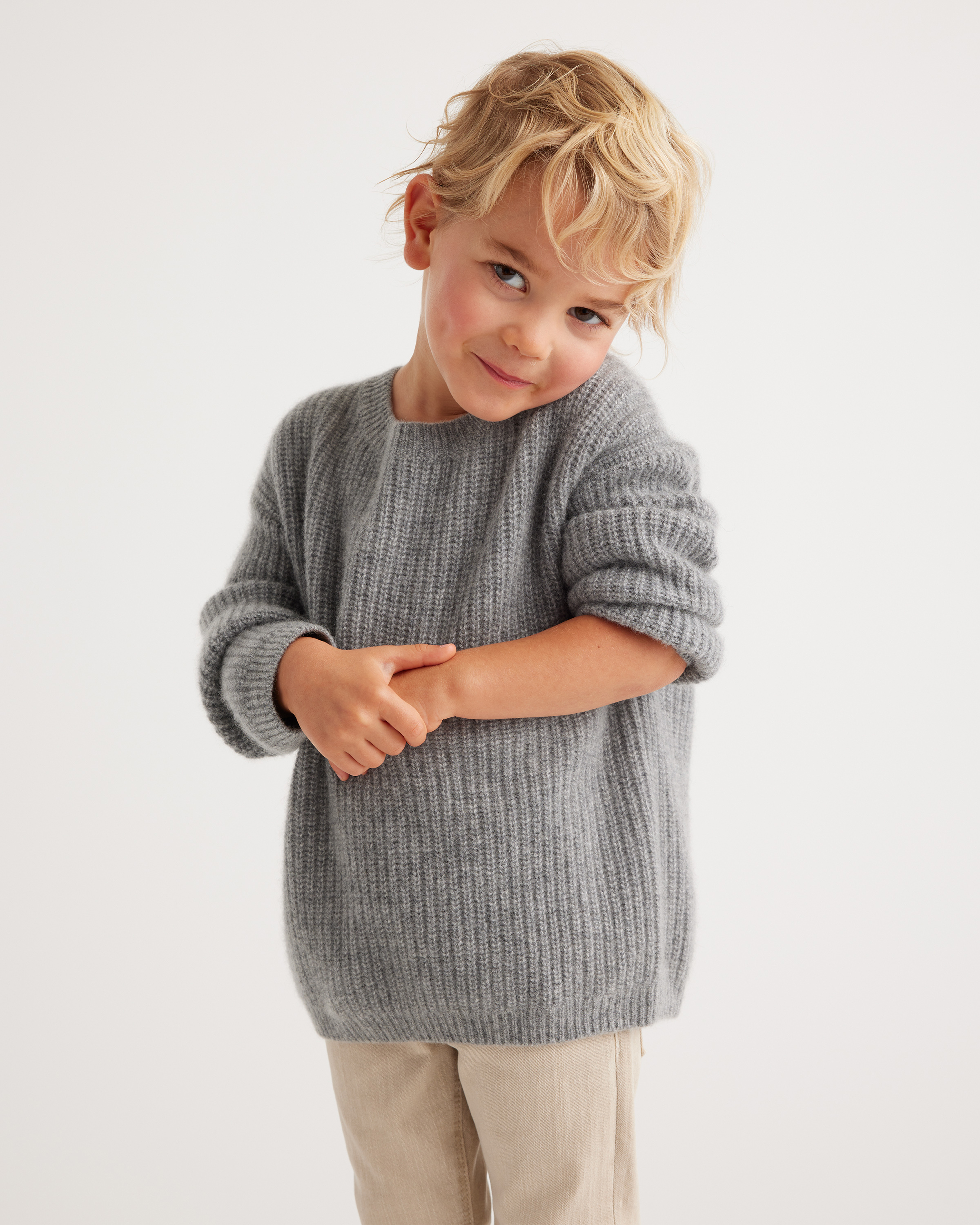 Heather Grey Washable Cashmere Fisherman Tunic Sweater