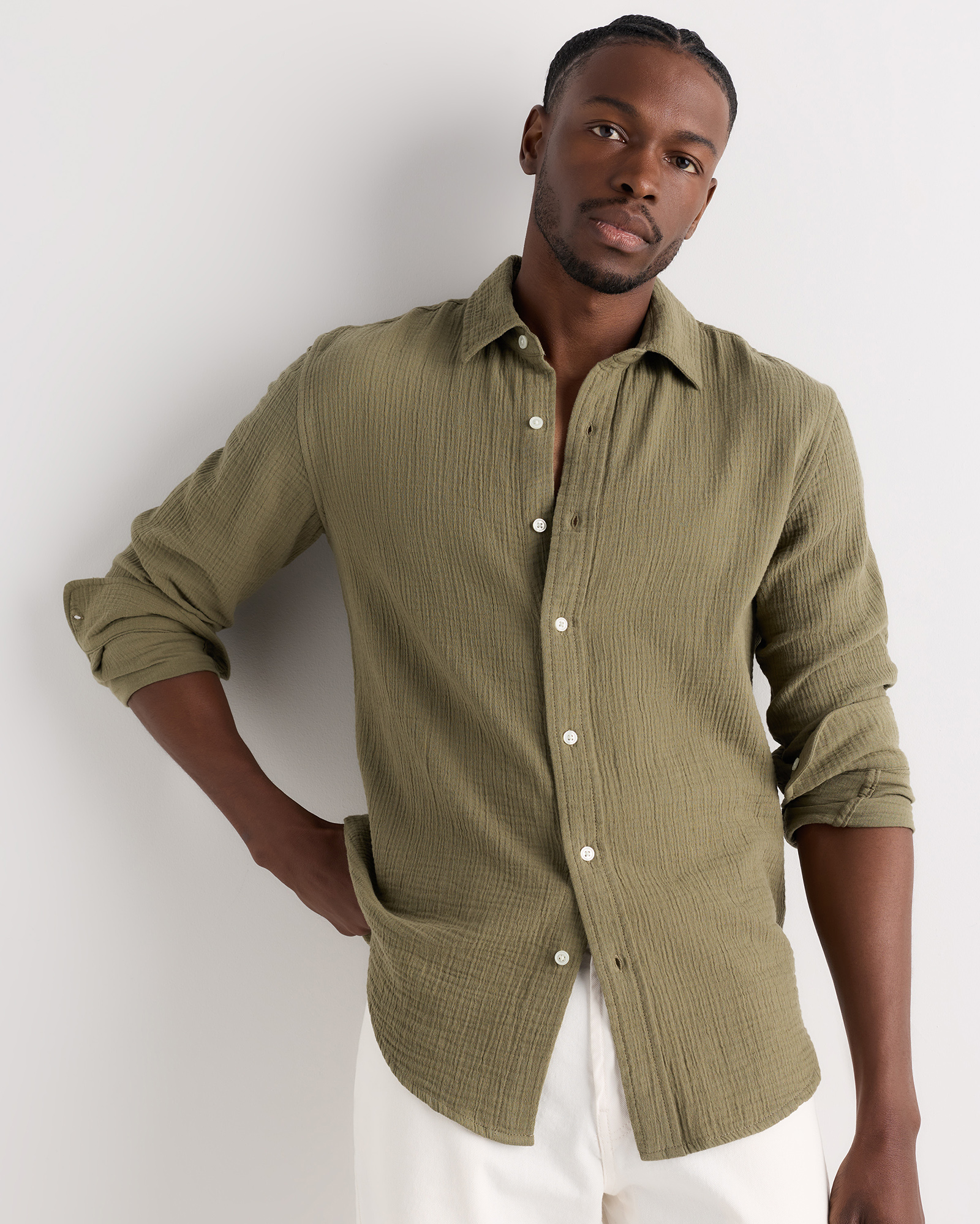 Kalamata Olive 100% Organic Cotton Gauze Long Sleeve Shirt