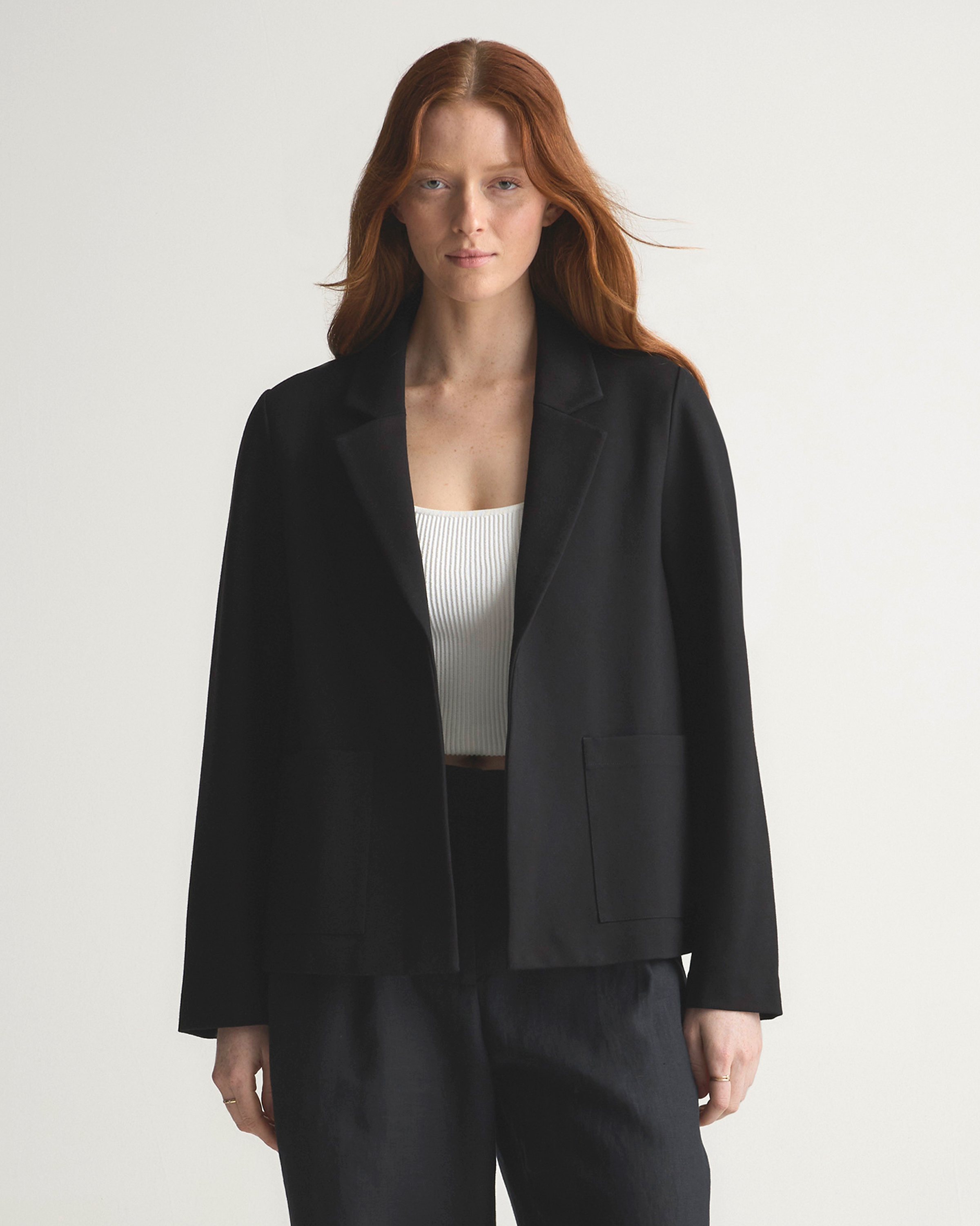 Black Ultra-Stretch Ponte Open Blazer