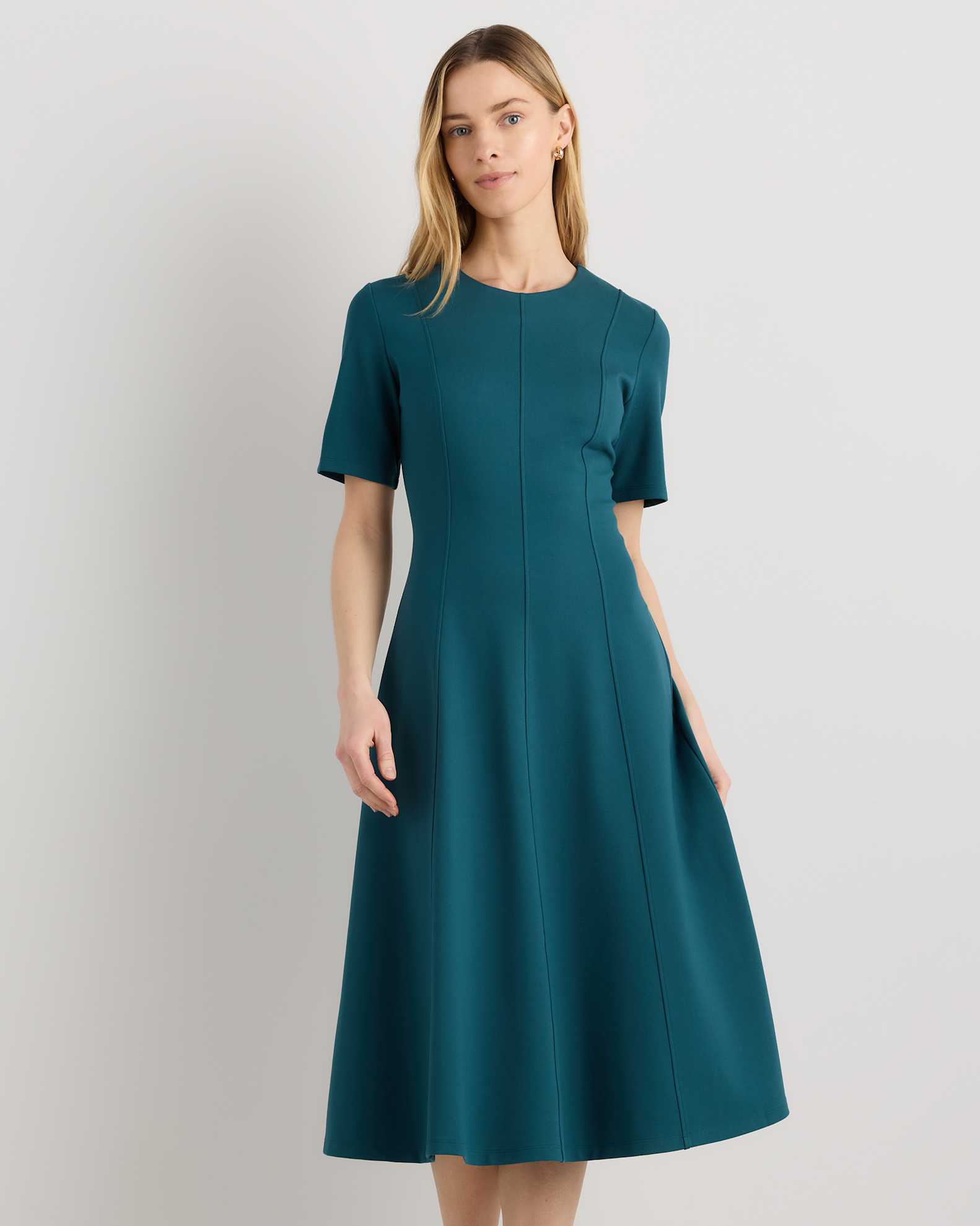 Ultra-Stretch Ponte Short Sleeve Midi Dress in Ocean Green Ultra-Stretch Ponte Short Sleeve Midi Dress in Ocean Green