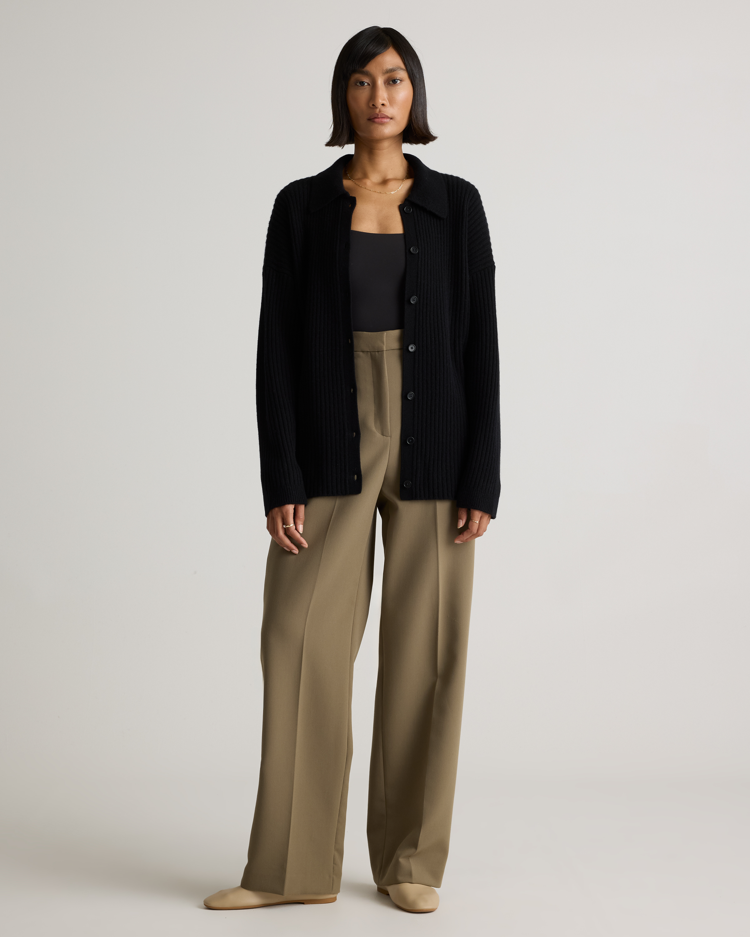 Mongolian Cashmere Wide-Rib Oversized Collared Cardigan