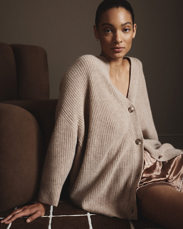 Oatmeal Mongolian Cashmere Oversized Boyfriend Cardigan Sweater