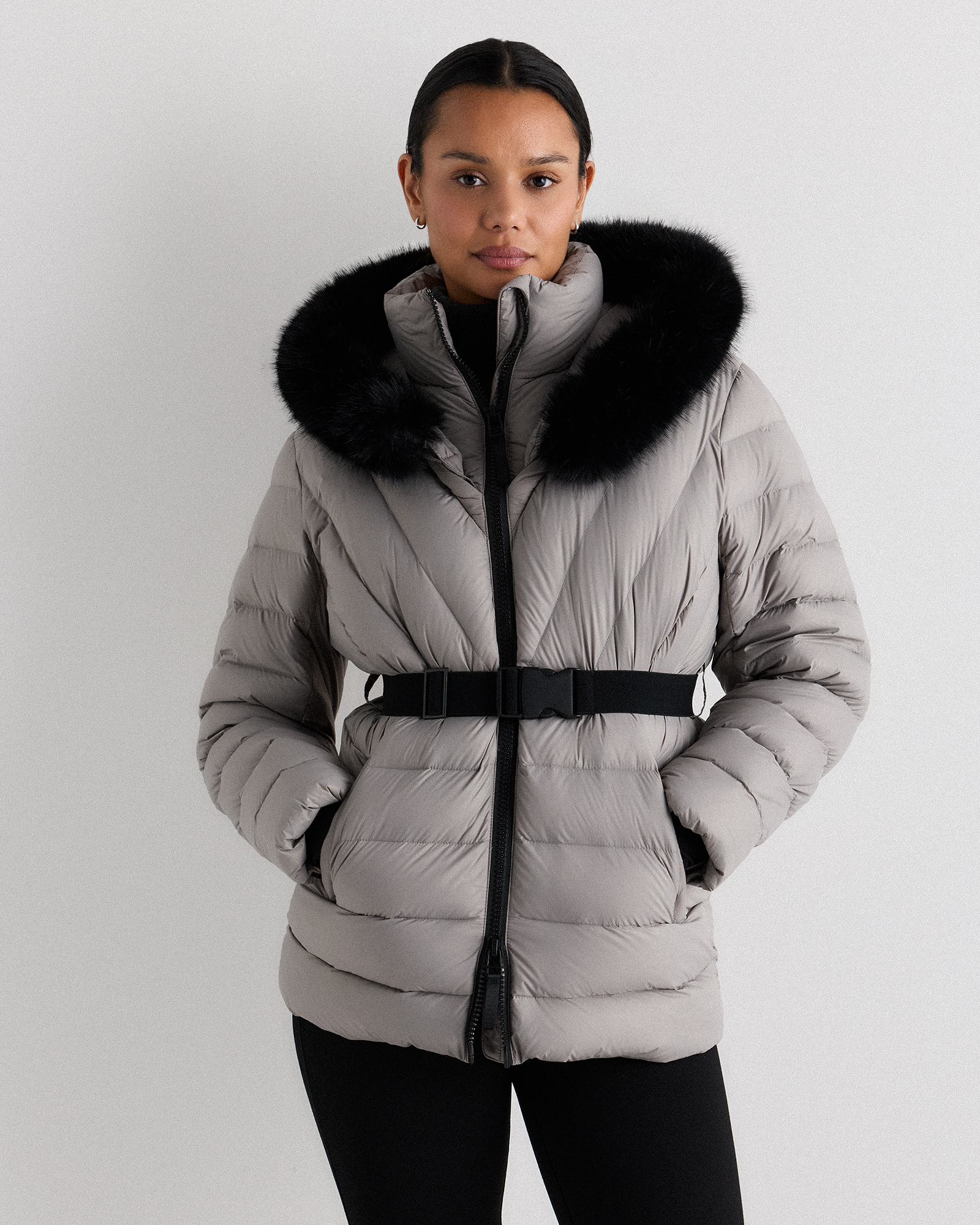 Morel Grey Manteau matelassé ceinturé en duvet responsable