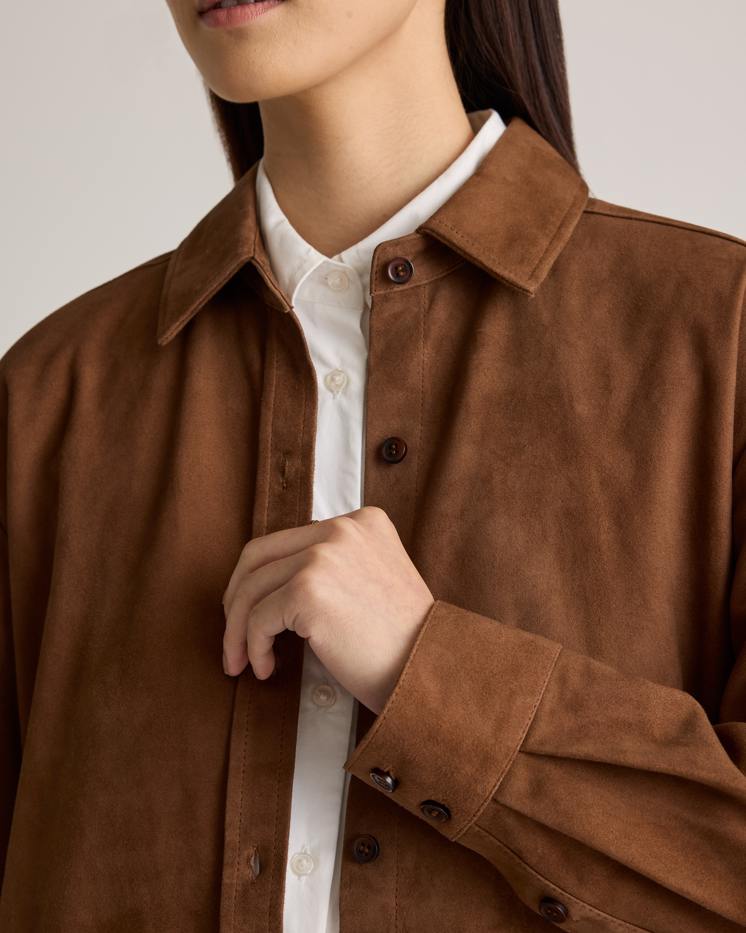 real suede over sized shirt ブラウン 100% Suede Overshirt