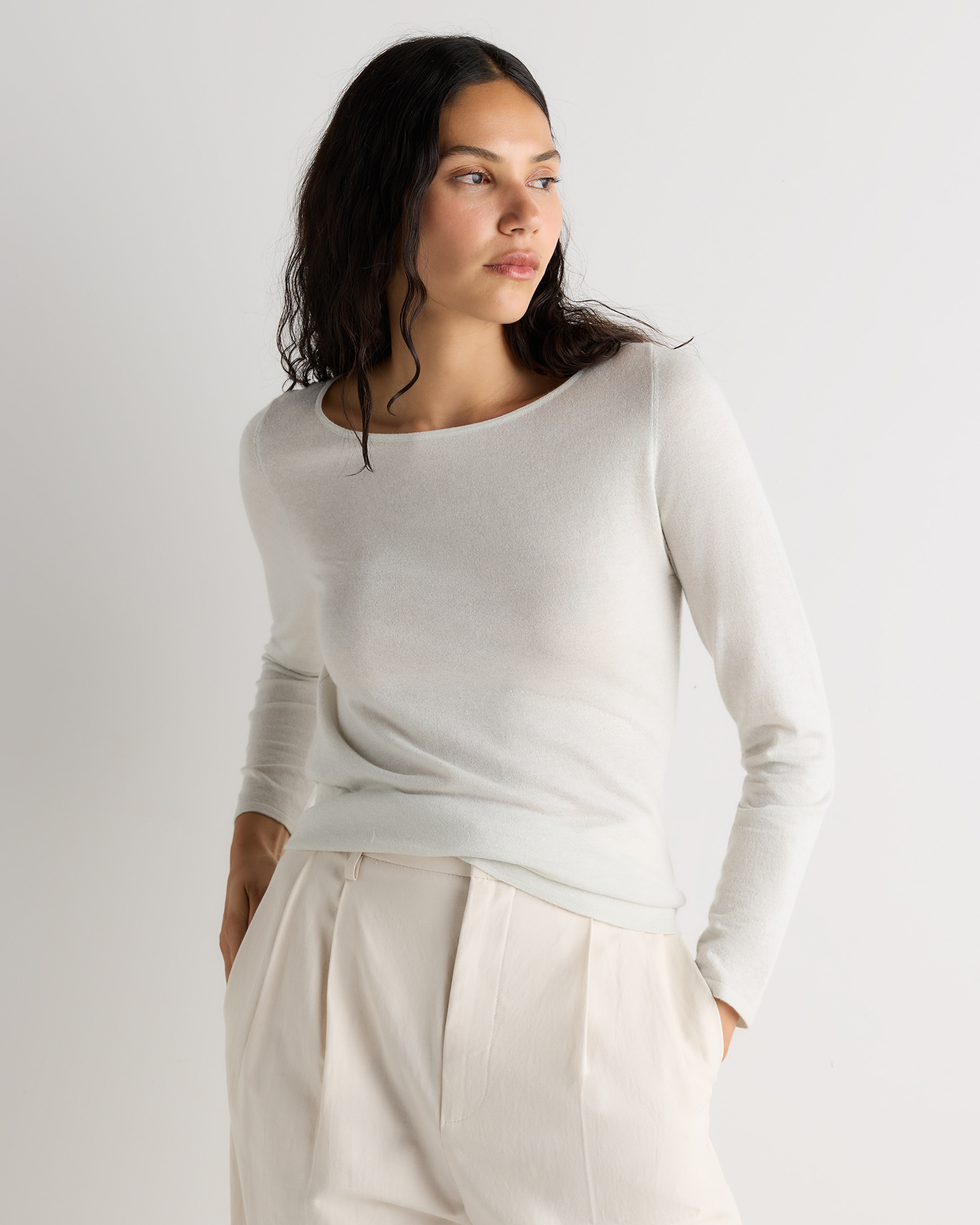 Porcelain Luster Cashmere Silk Sparkle Wide Neck Sweater