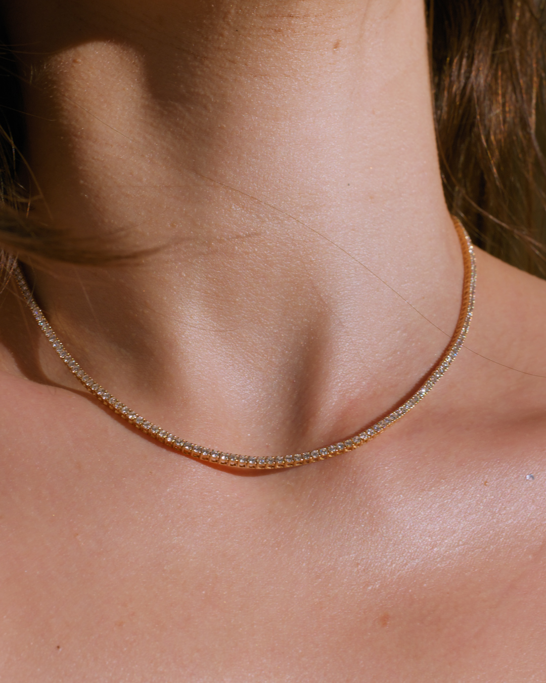 14K Gold Lab Grown Diamond Tennis Necklace - 5ctw - PDP Video Thumbnail (Yellow Gold, 4x5)
