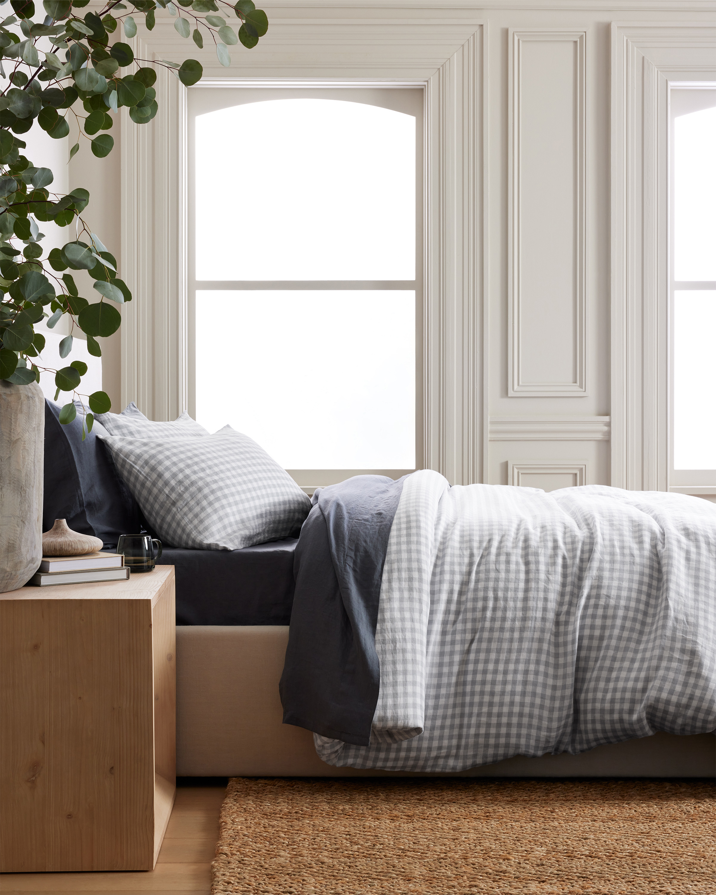 Blue Fog European Linen Gingham Duvet Cover