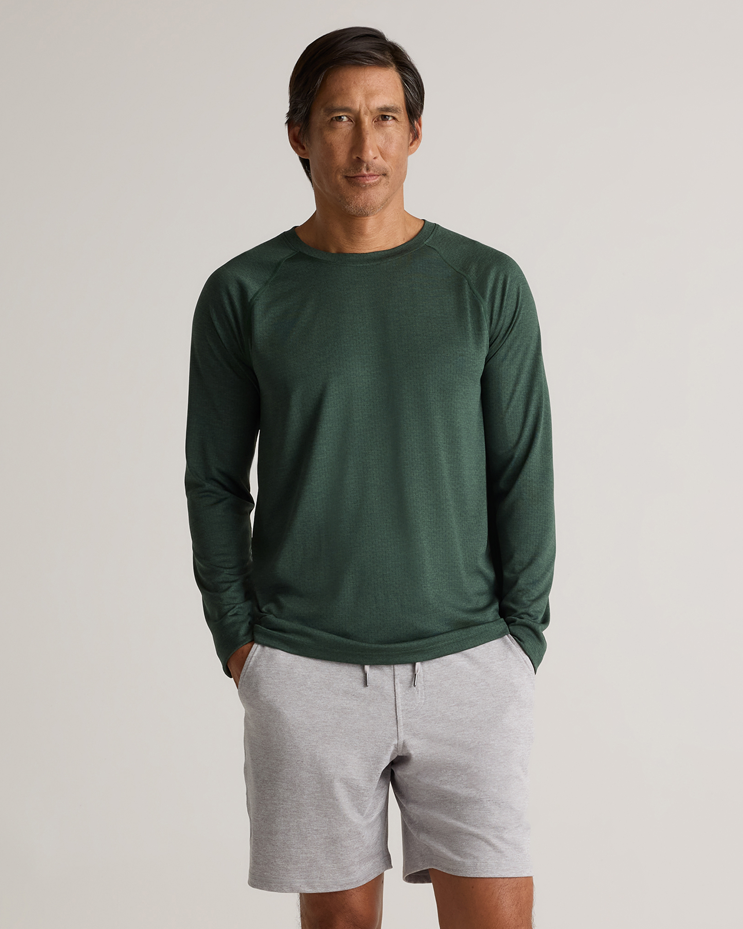 Quince Men's Mesh Performance Training Long Sleeve T-shirt In Heather Olive
