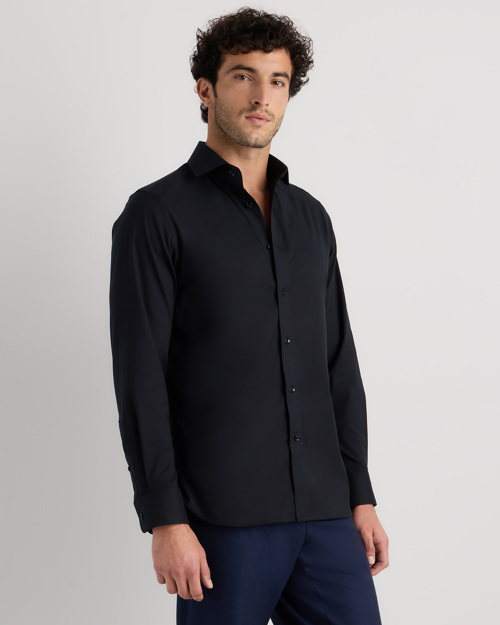blue dress for baby girl Quattro Flex Dress Shirt with Semi-Spread Collar Black 3XL / Black main image 1