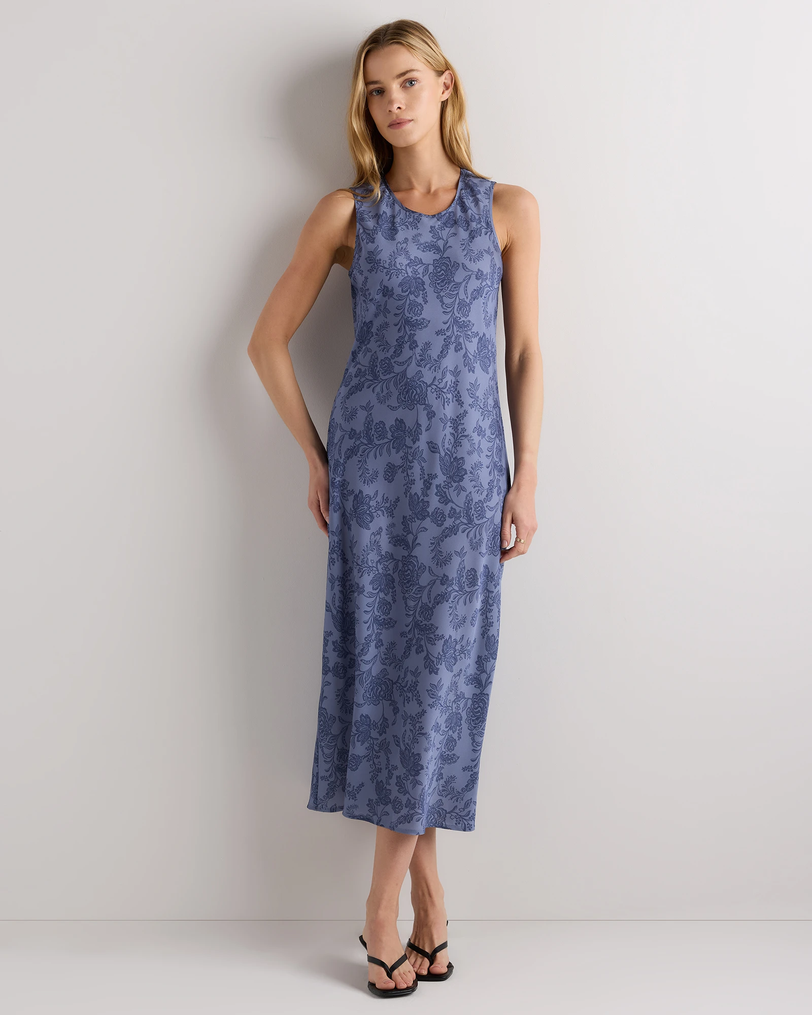 Washable Stretch Silk Tank Midi Dress