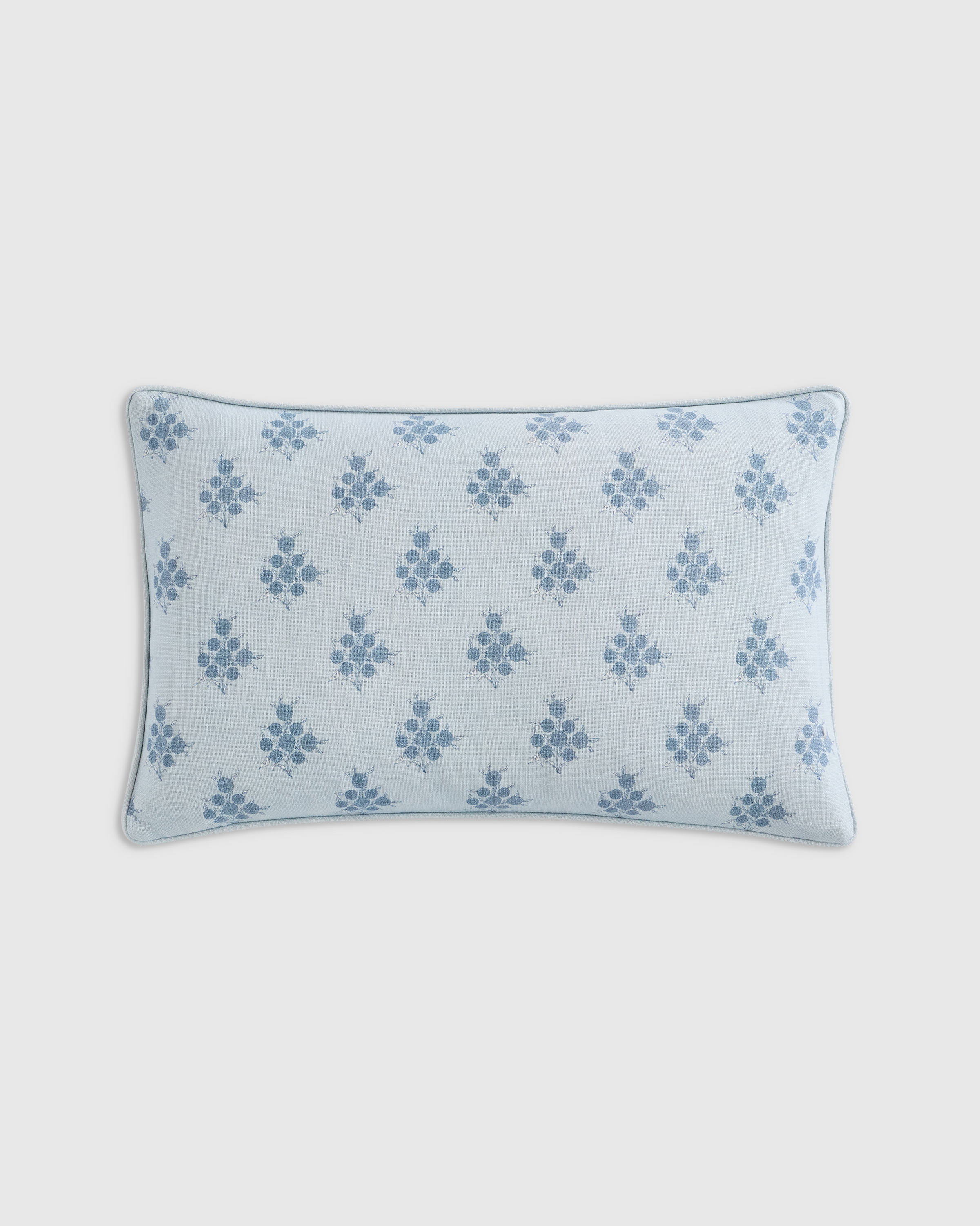 Light Blue Piped Block Print Cotton Pillow Cover