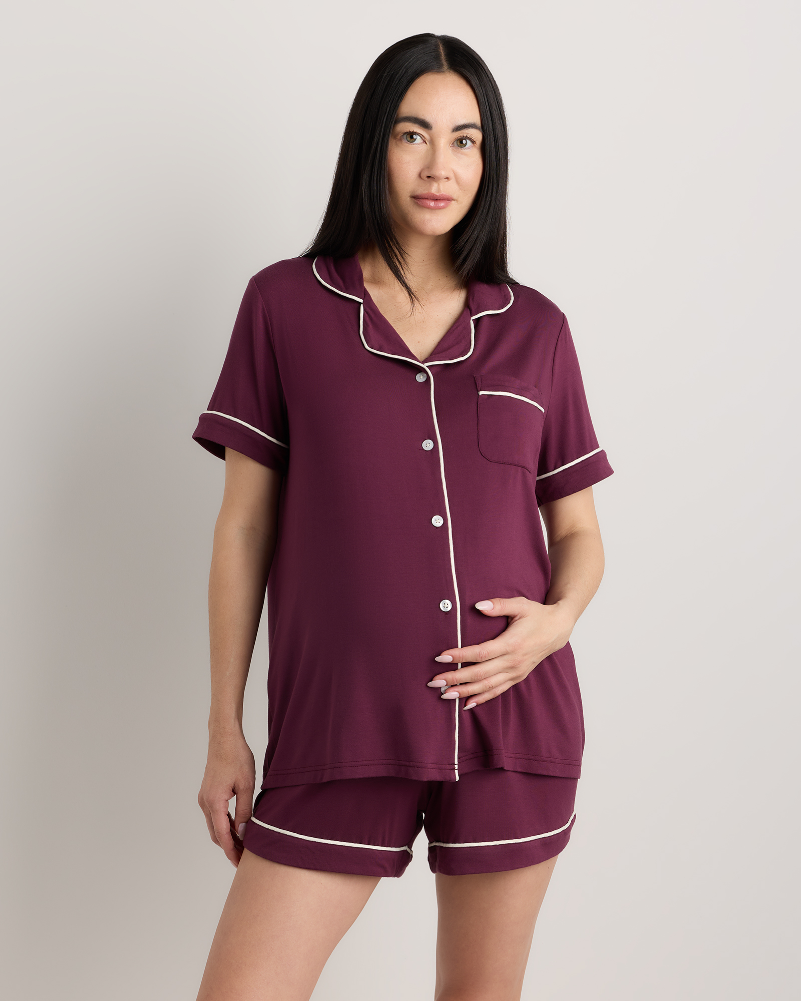 Wine Tasting Red Bamboo Jersey Maternity Short Sleeve Pajama Set