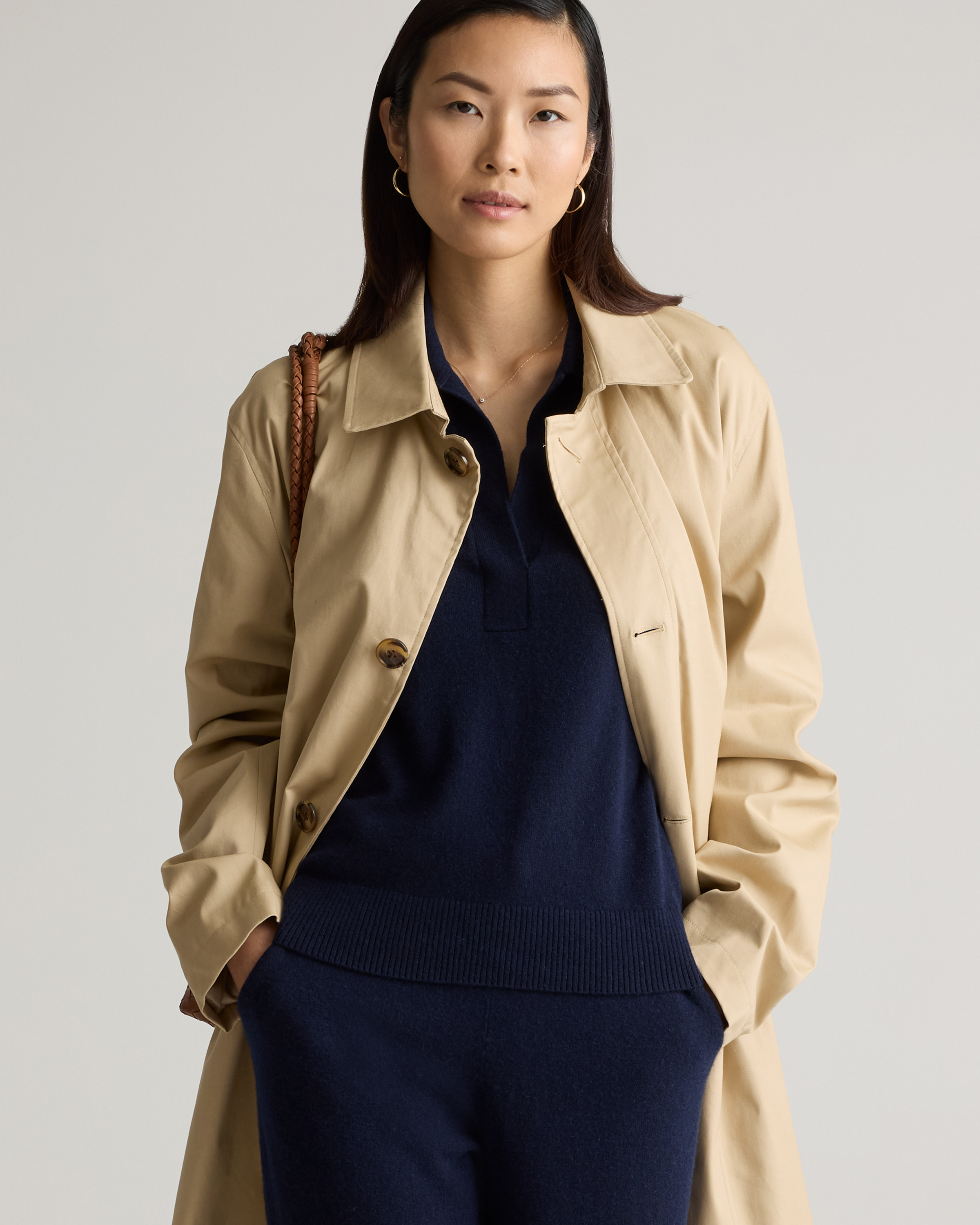 Women's Mongolian Cashmere Polo Sweater in True Navy