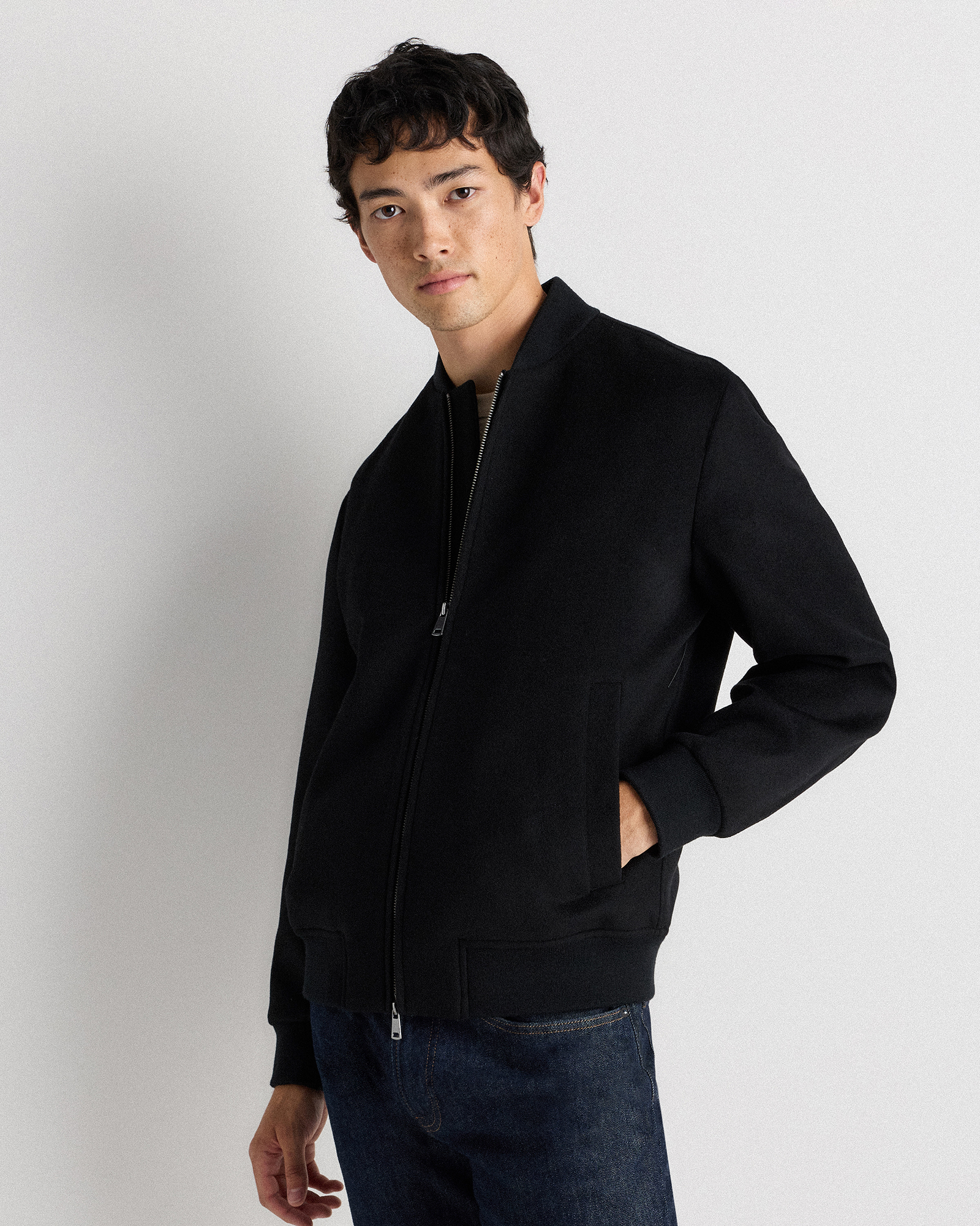 Quince Men's 100% Mongolian Cashmere Bomber Jacket In Black