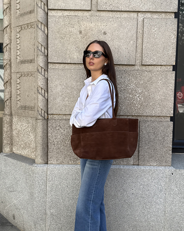 Chocolate Brown Italian Suede Shopper Tote