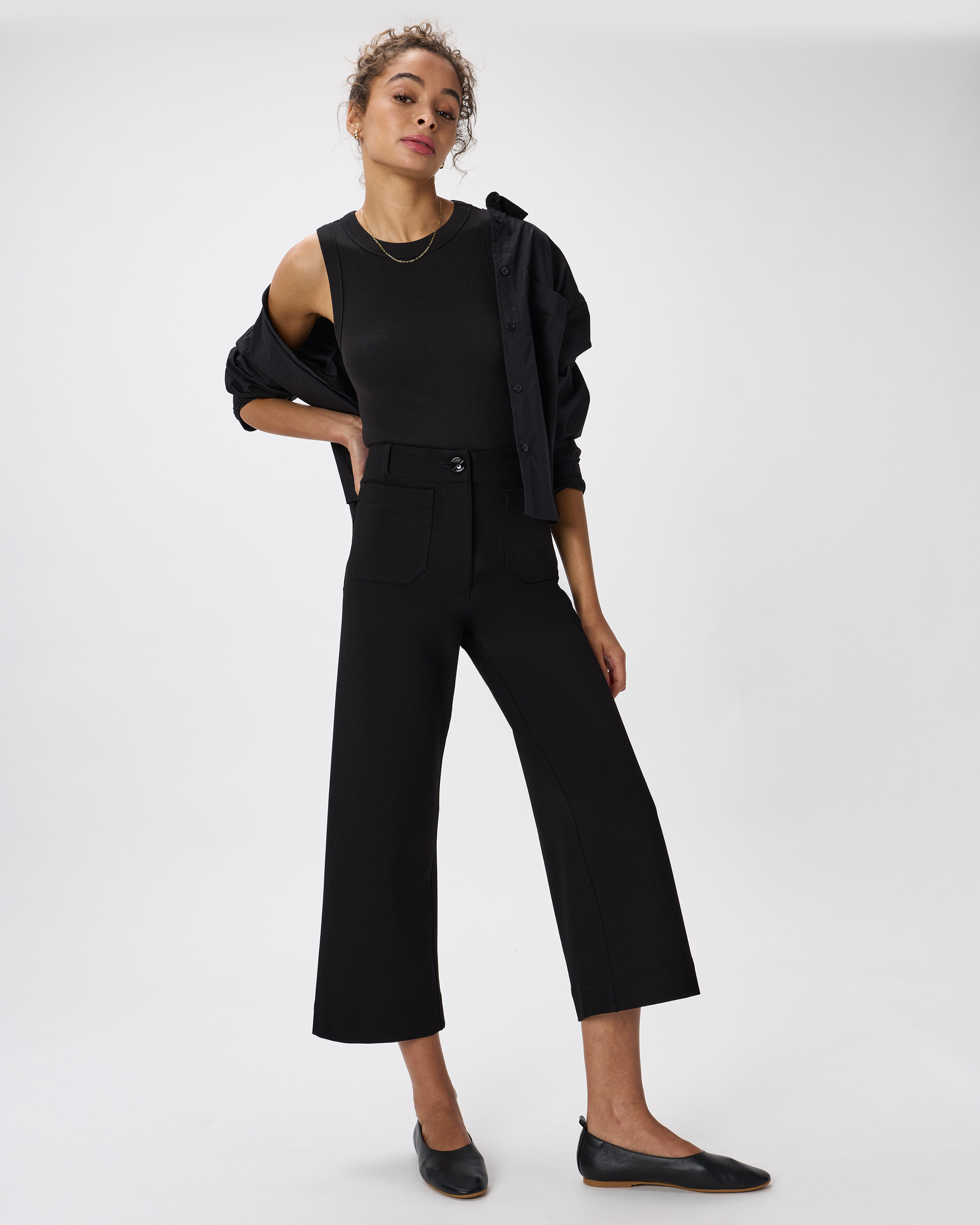 Ultra-Stretch Ponte Cropped Wide Leg Pants