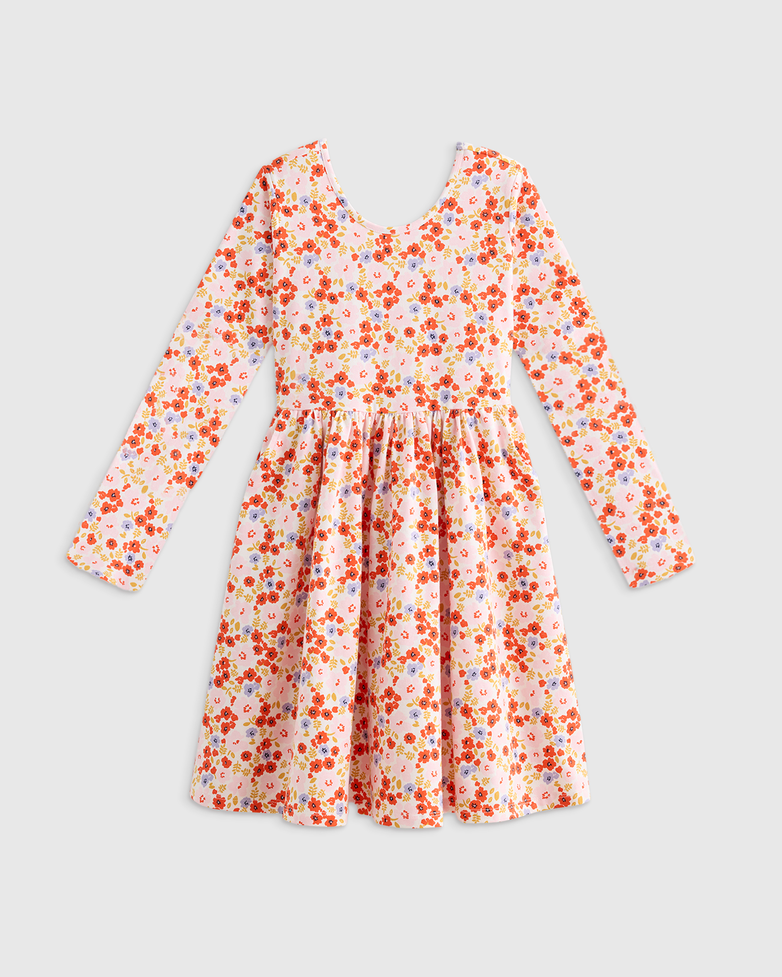 Pink Poppy Floral Organic Cotton Long Sleeve Skater Dress 