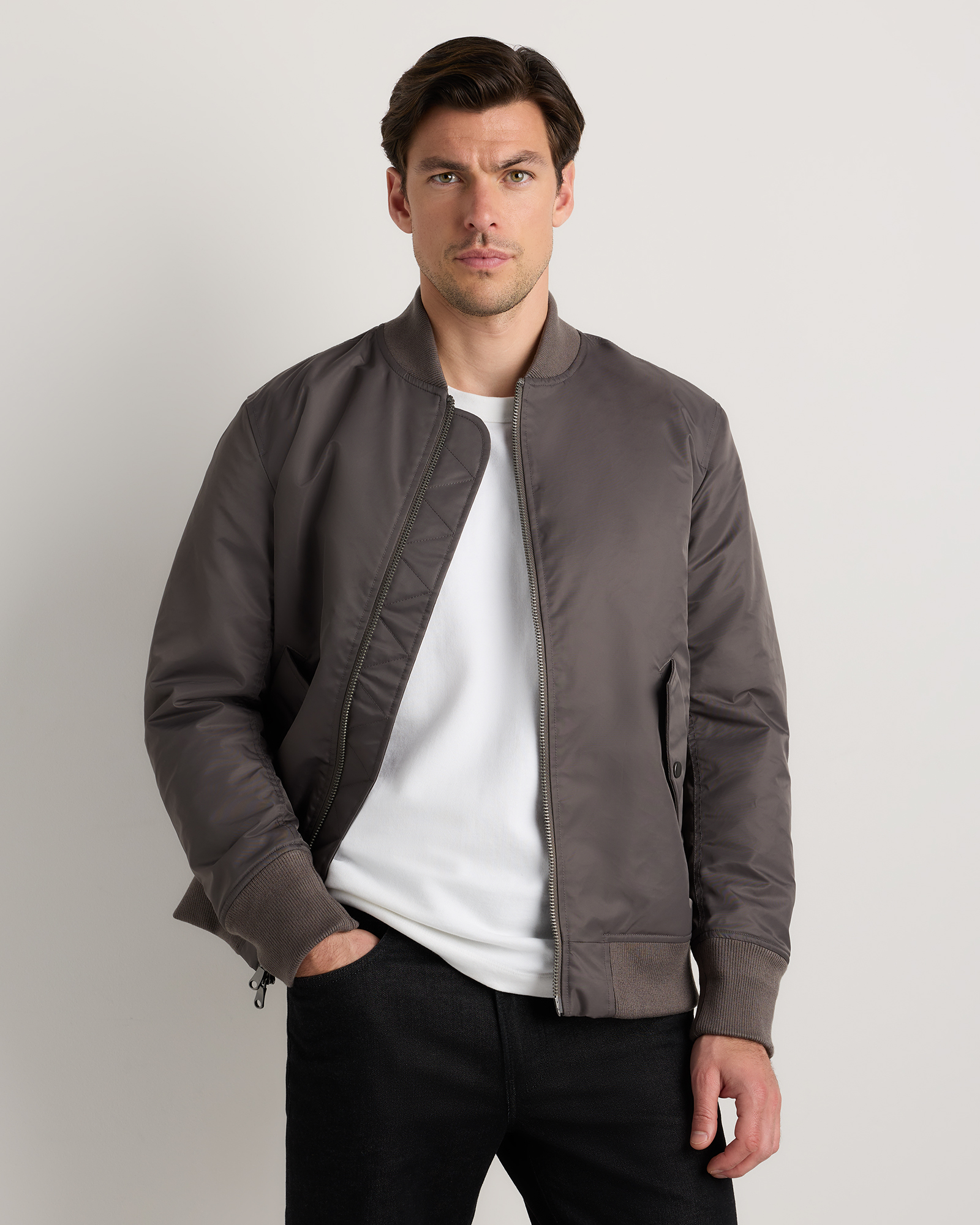 Quince Men's Flight Nylon Bomber Jacket In Gray