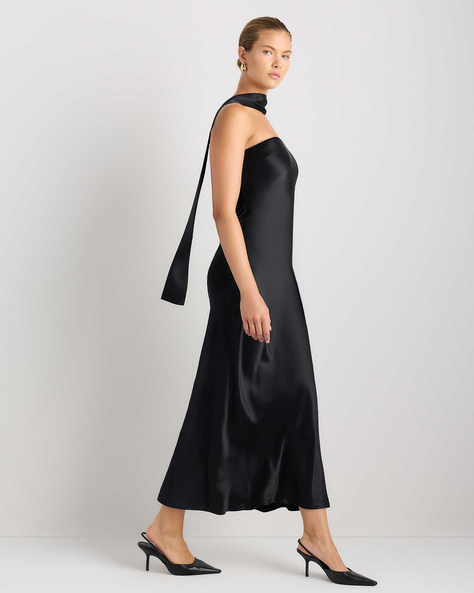 100% Washable Silk Strapless Scarf Maxi Dress in Black 100% Washable Silk Strapless Scarf Maxi Dress in Black