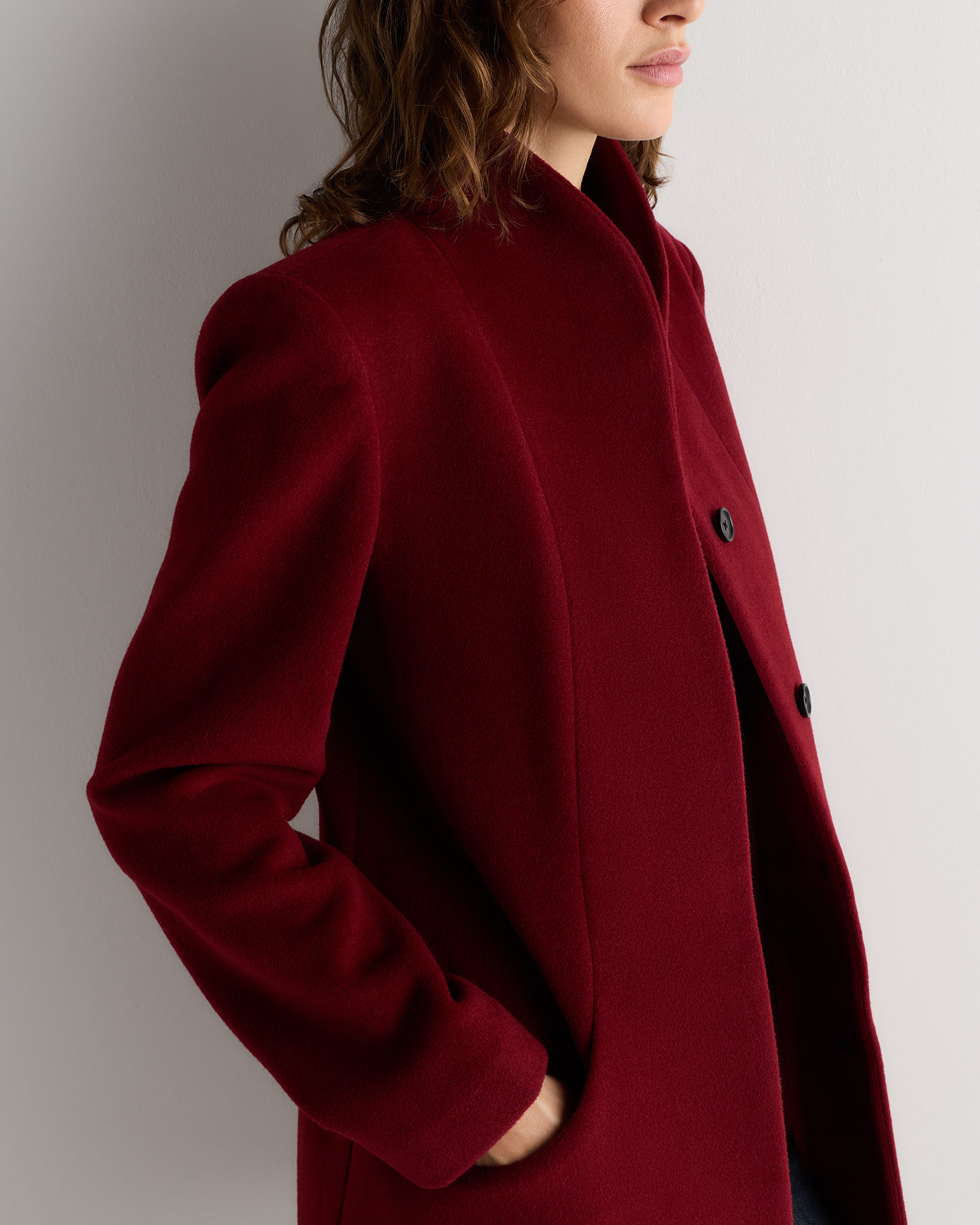 Wool Cashmere Cocoon Coat in Rouge Red