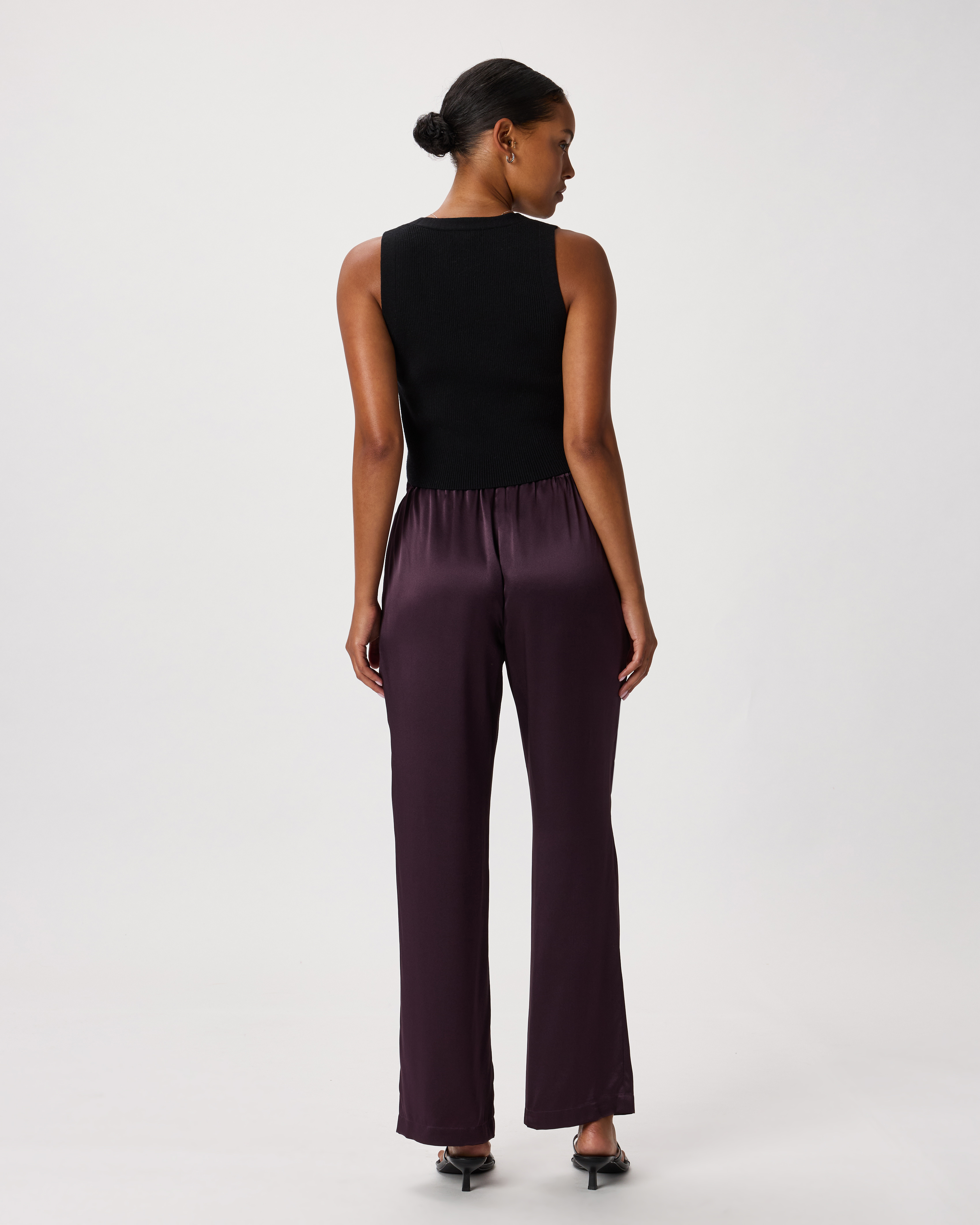 100% Washable Silk Drawstring Wide Leg Pants in Deep Orchid Purple