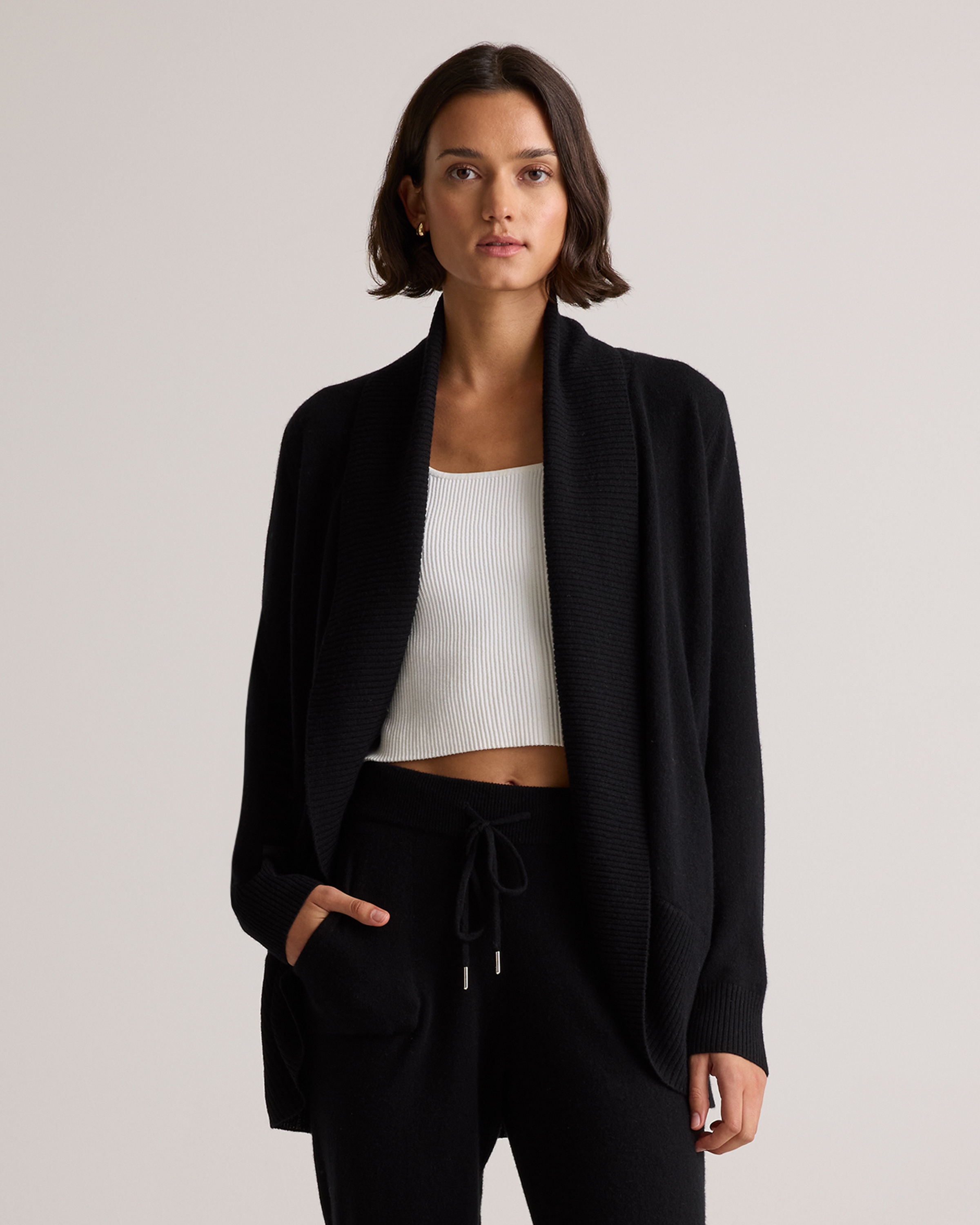 Black Mongolian Cashmere Open Cardigan Sweater