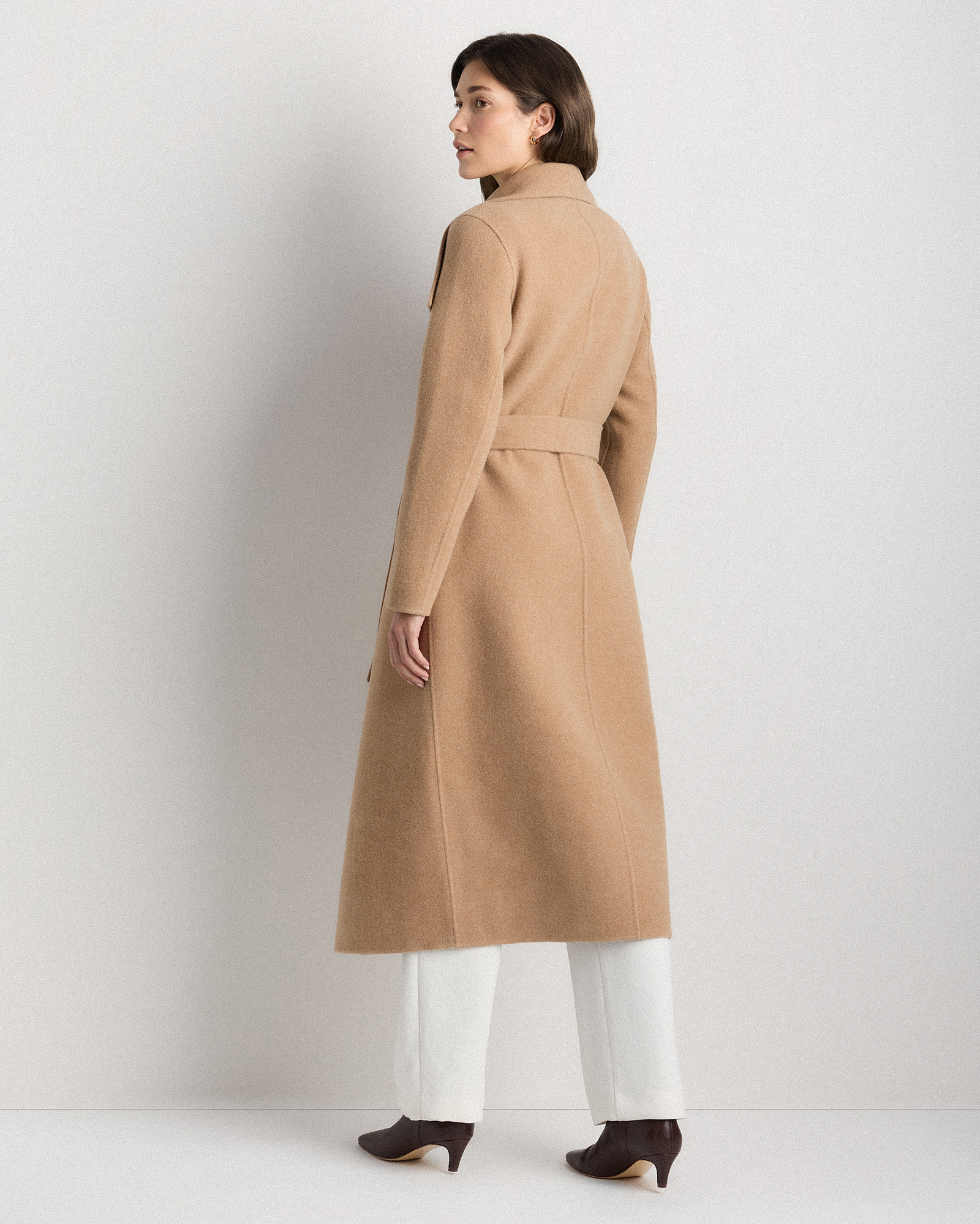 Double-Faced Merino Wool Draped Collar Wrap Coat in Caramel