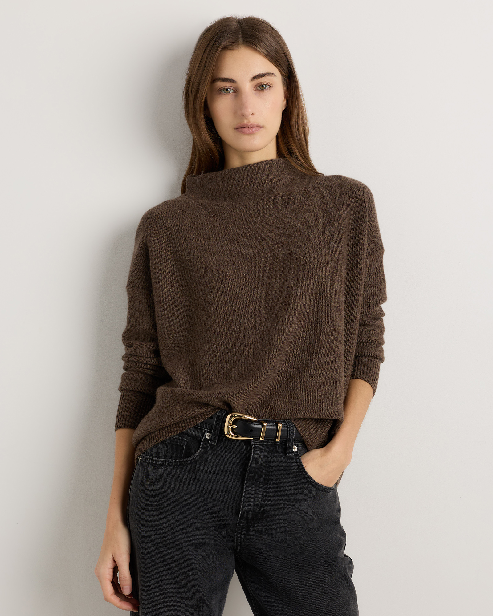 Brown Mongolian Cashmere Funnel Neck Sweater