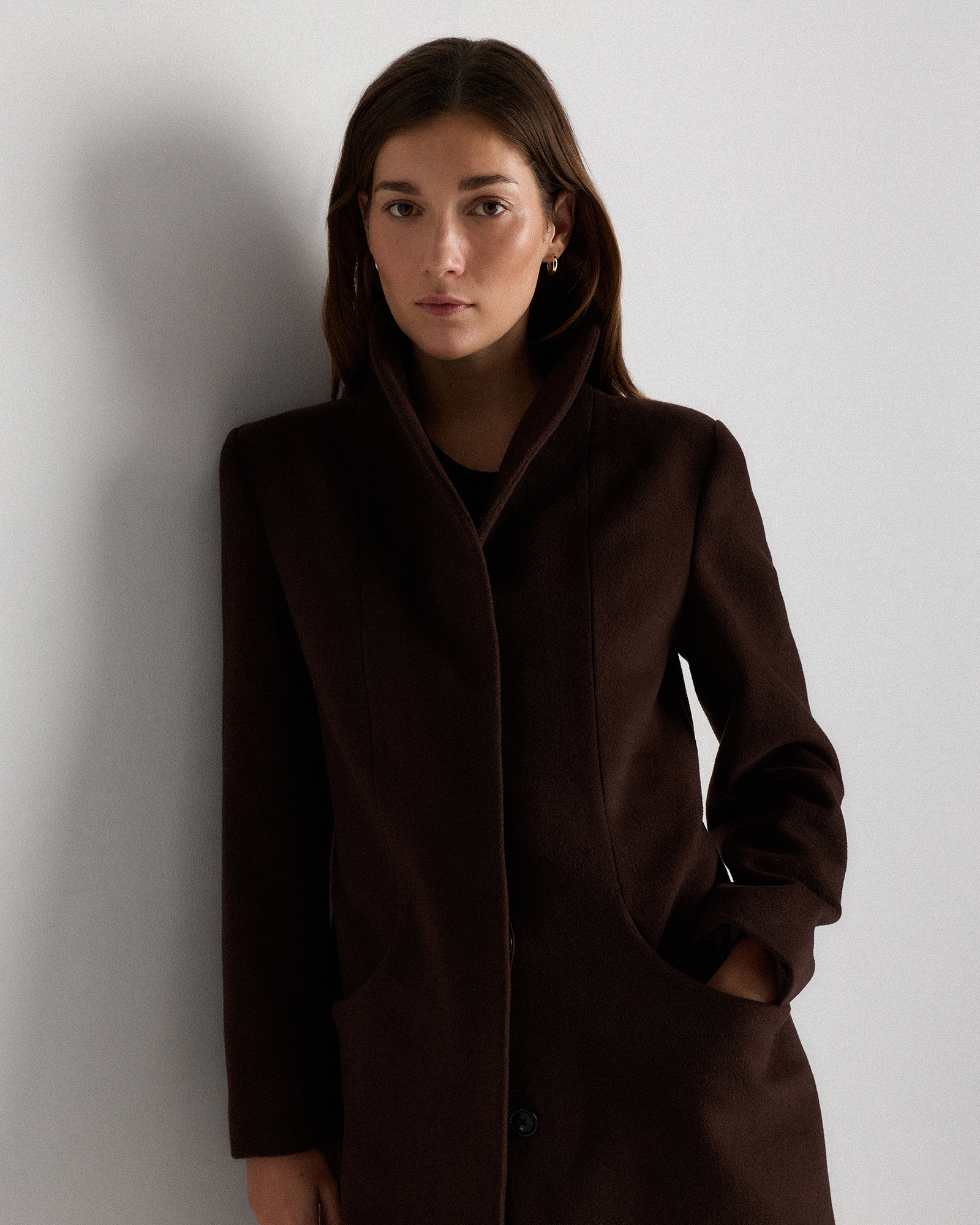 Wool Cashmere Cocoon Coat in Dark Chocolate