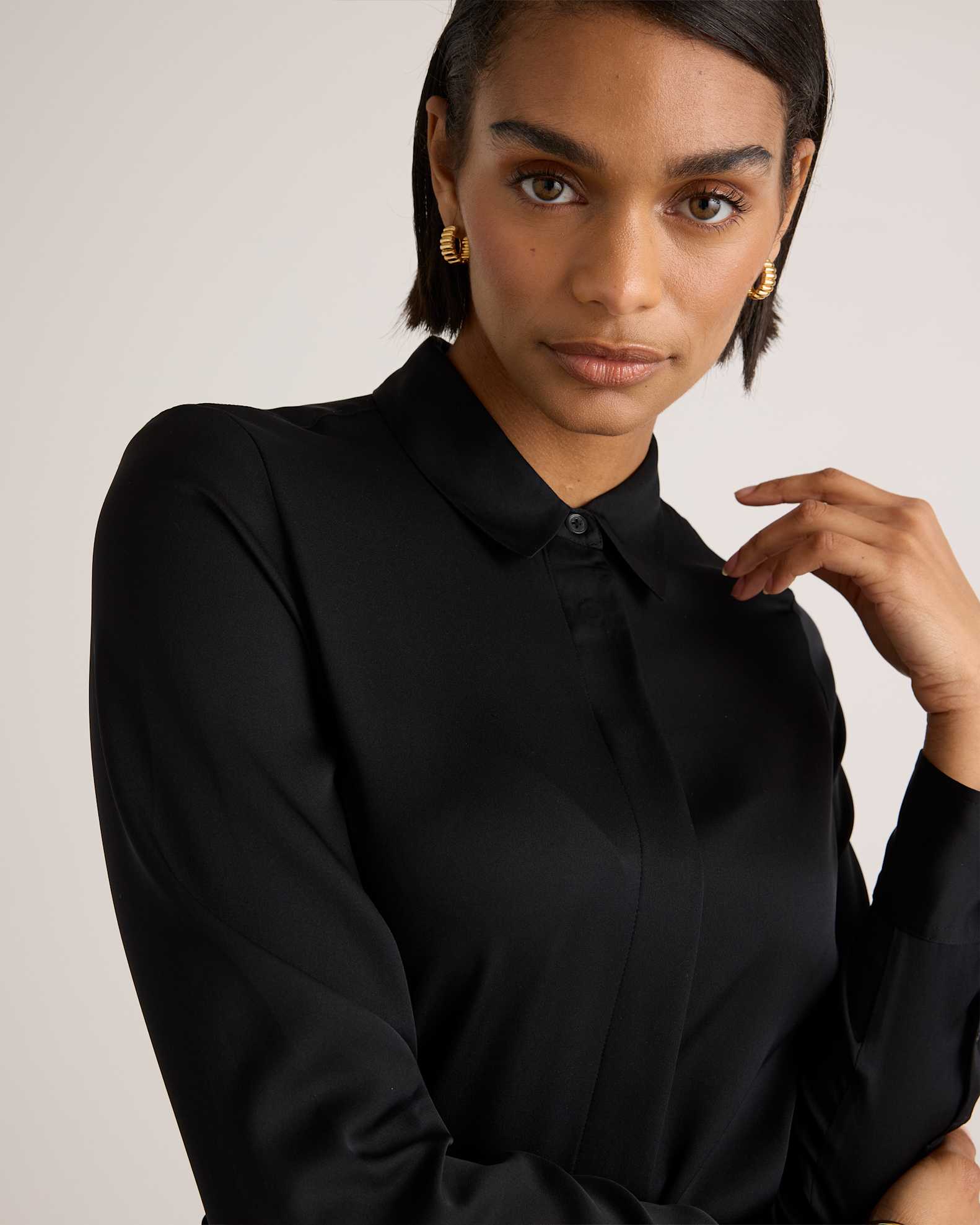 Washable Stretch Silk Shirt Dress in Black Washable Stretch Silk Shirt Dress in Black