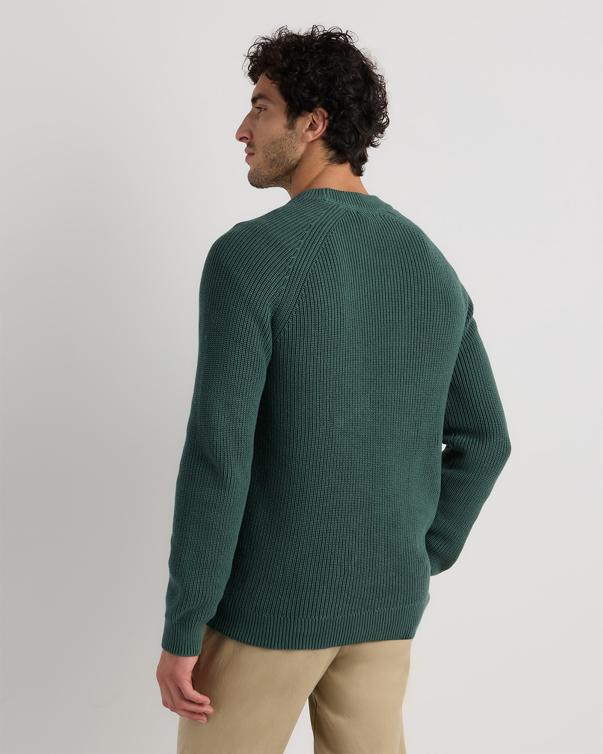 Men's 100% Organic Cotton Ribbed Crewneck Sweater in Big Sur Green