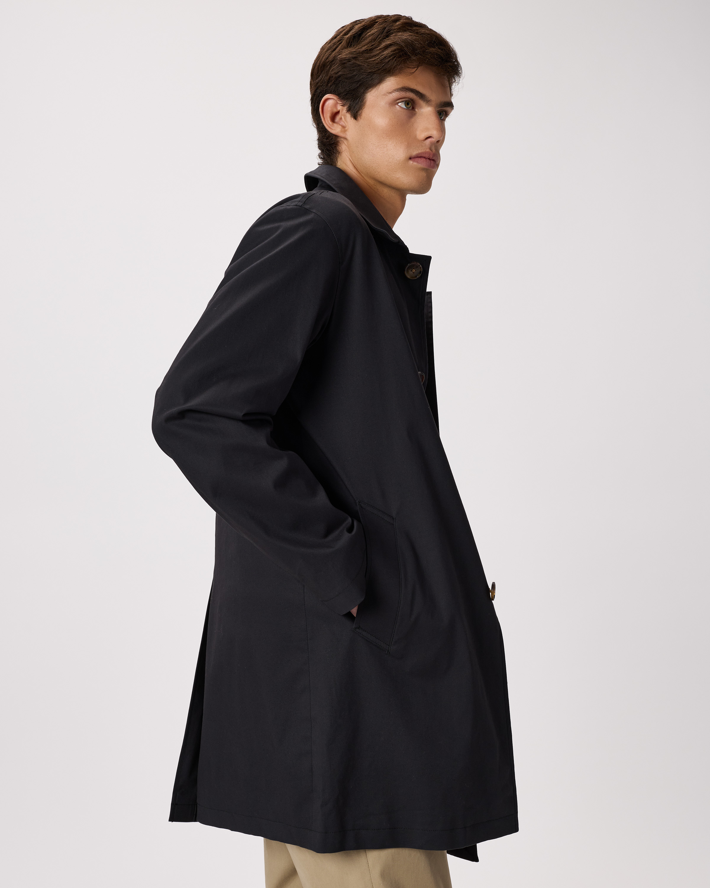 Men's Comfort Stretch Trench Coat in Midnight Black