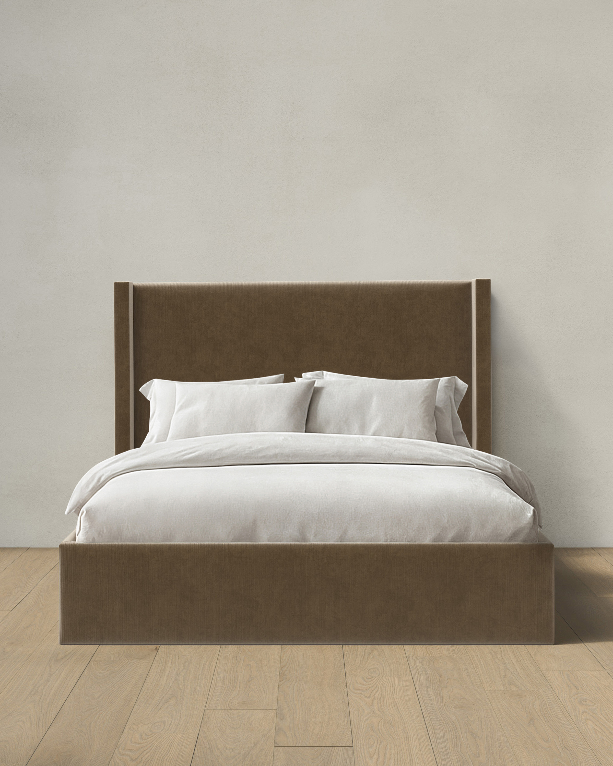 Walnut Wingback Bed in Performance Velvet