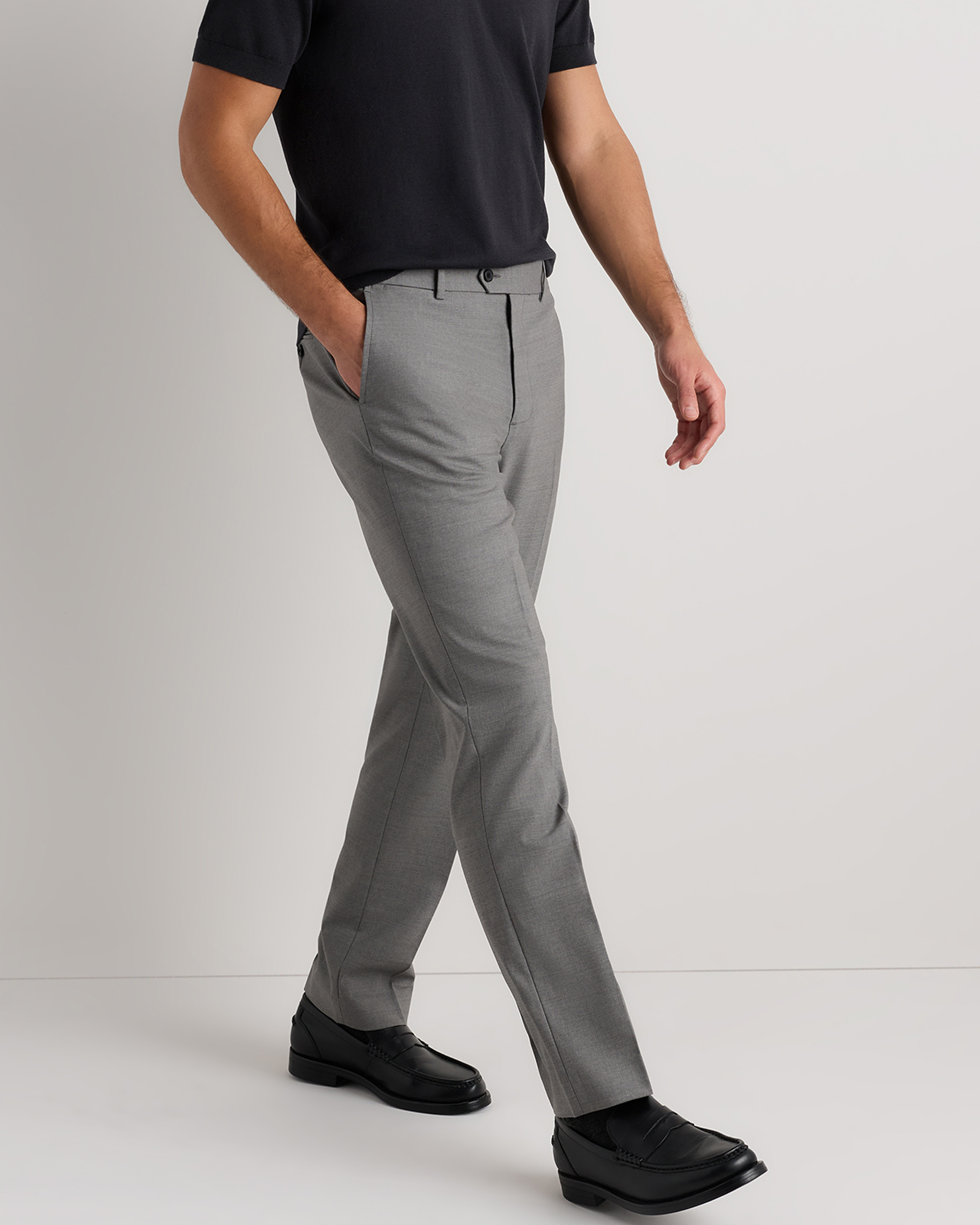 Lightweight Wrinkle-Free Wool Straight Fit Dress Pant in Grey Melange