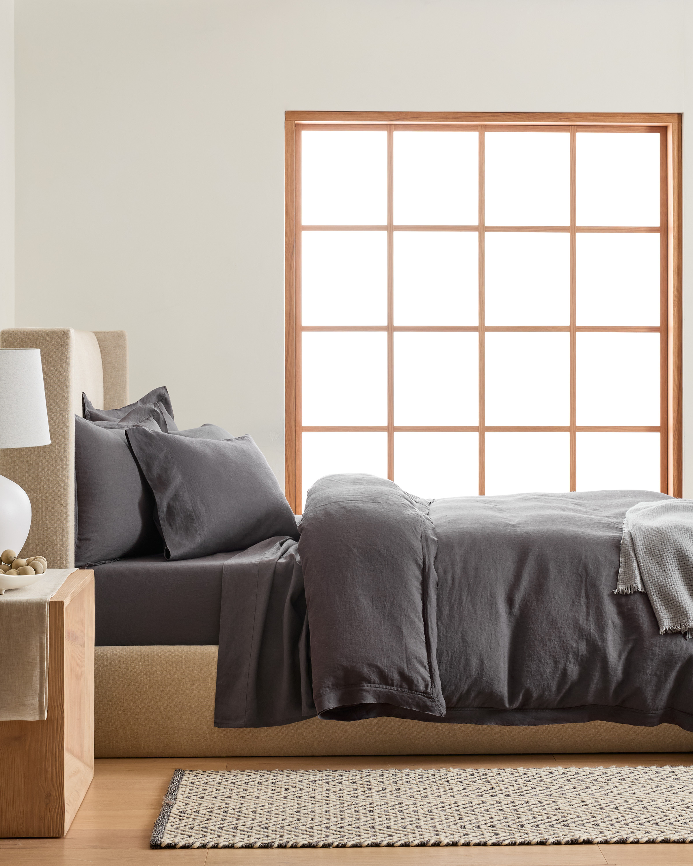 Charcoal European Linen Double Flange Duvet Cover