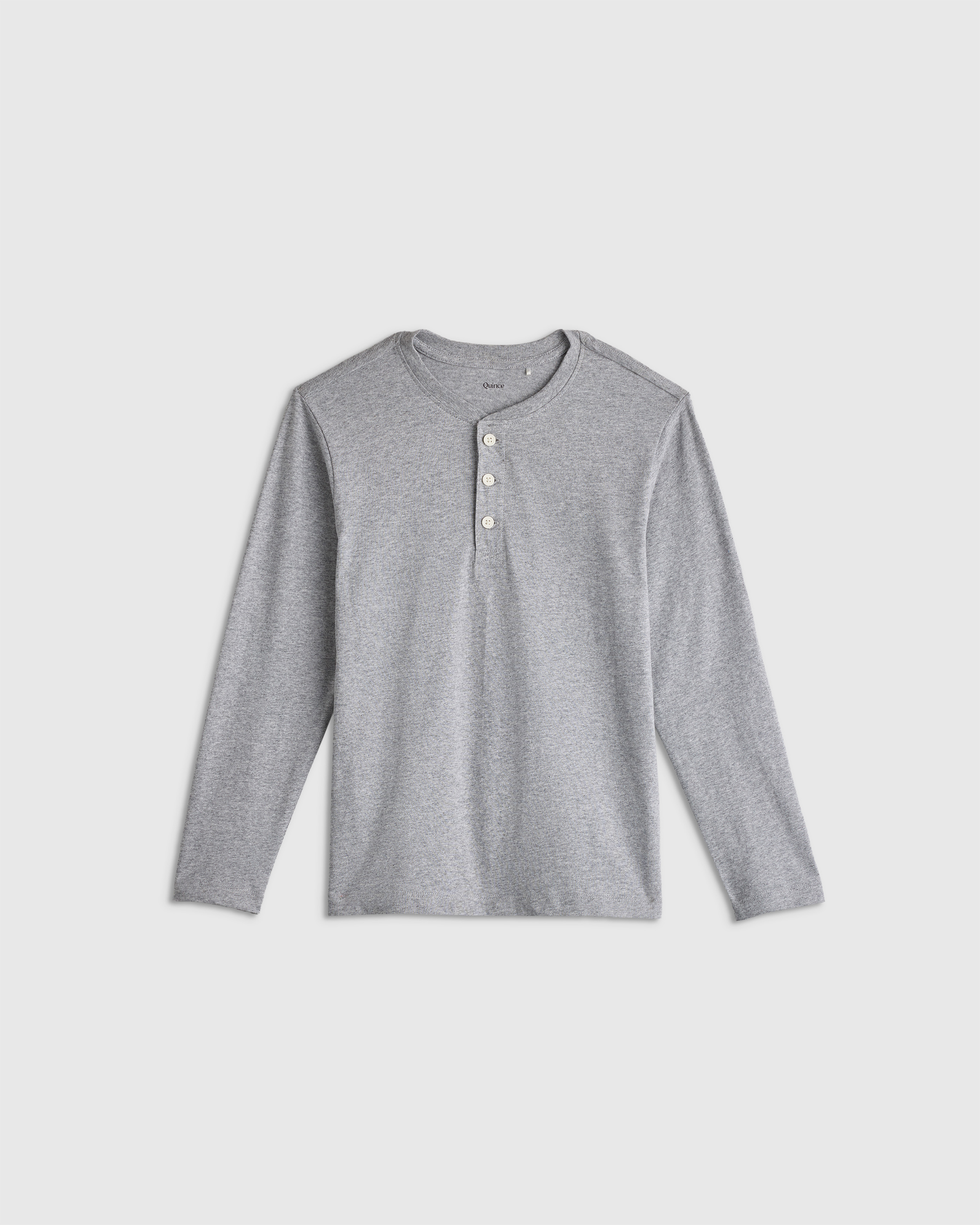 Heather Grey 100% Organic Cotton Long Sleeve Henley Tee