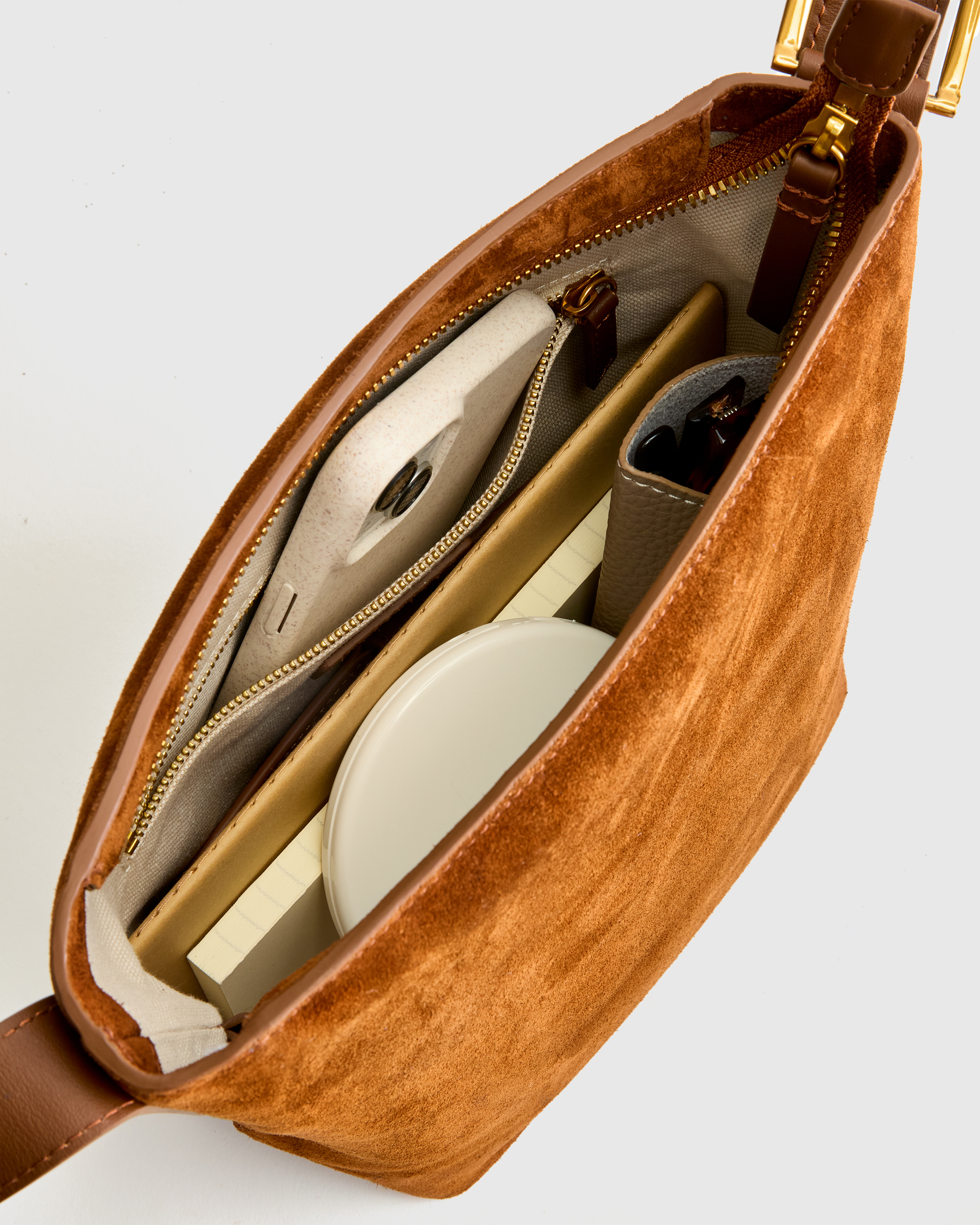 Italian Suede Bucket Crossbody in Whiskey | Quince Canada display picture 2