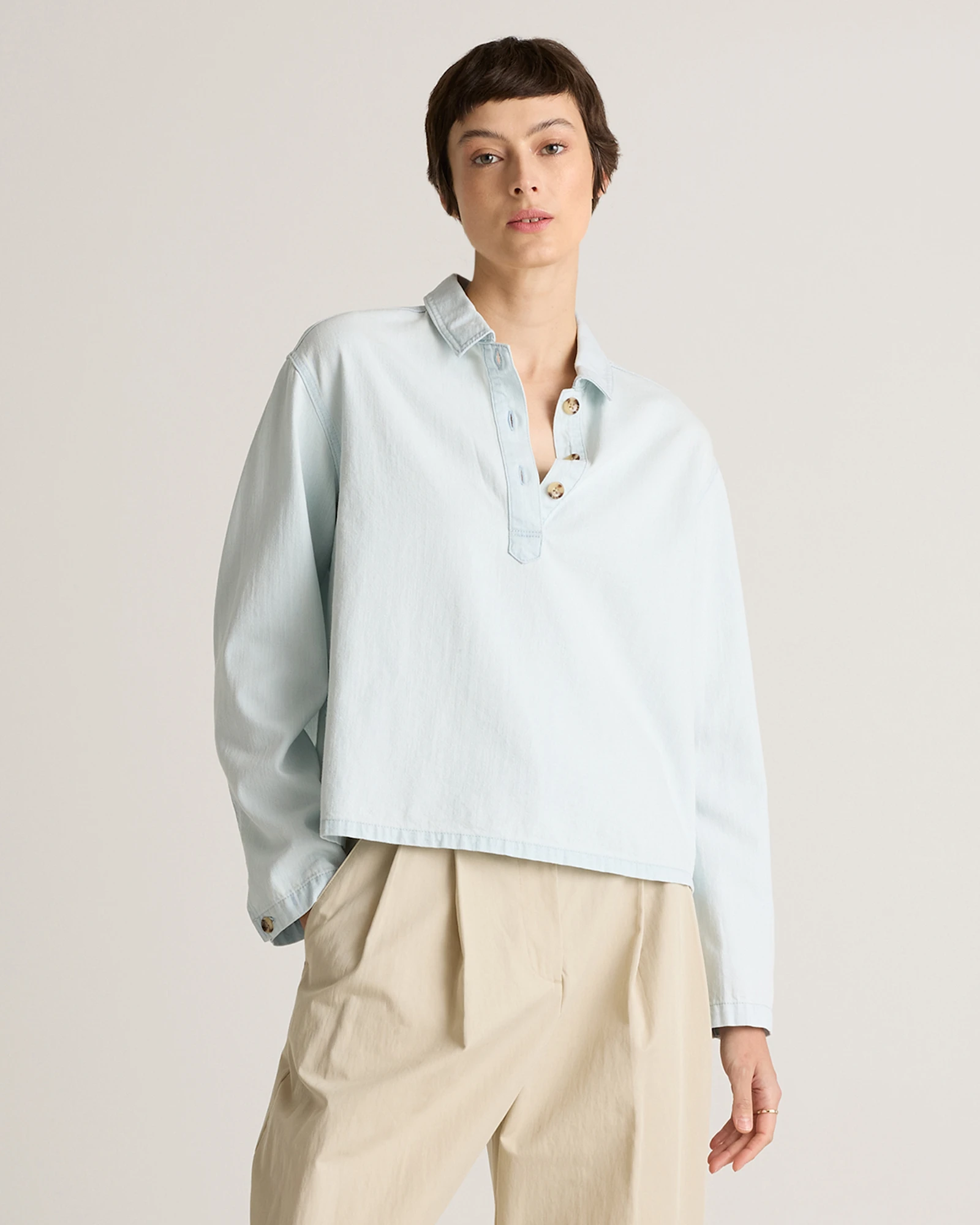 Distressed Denim Popover Shirt