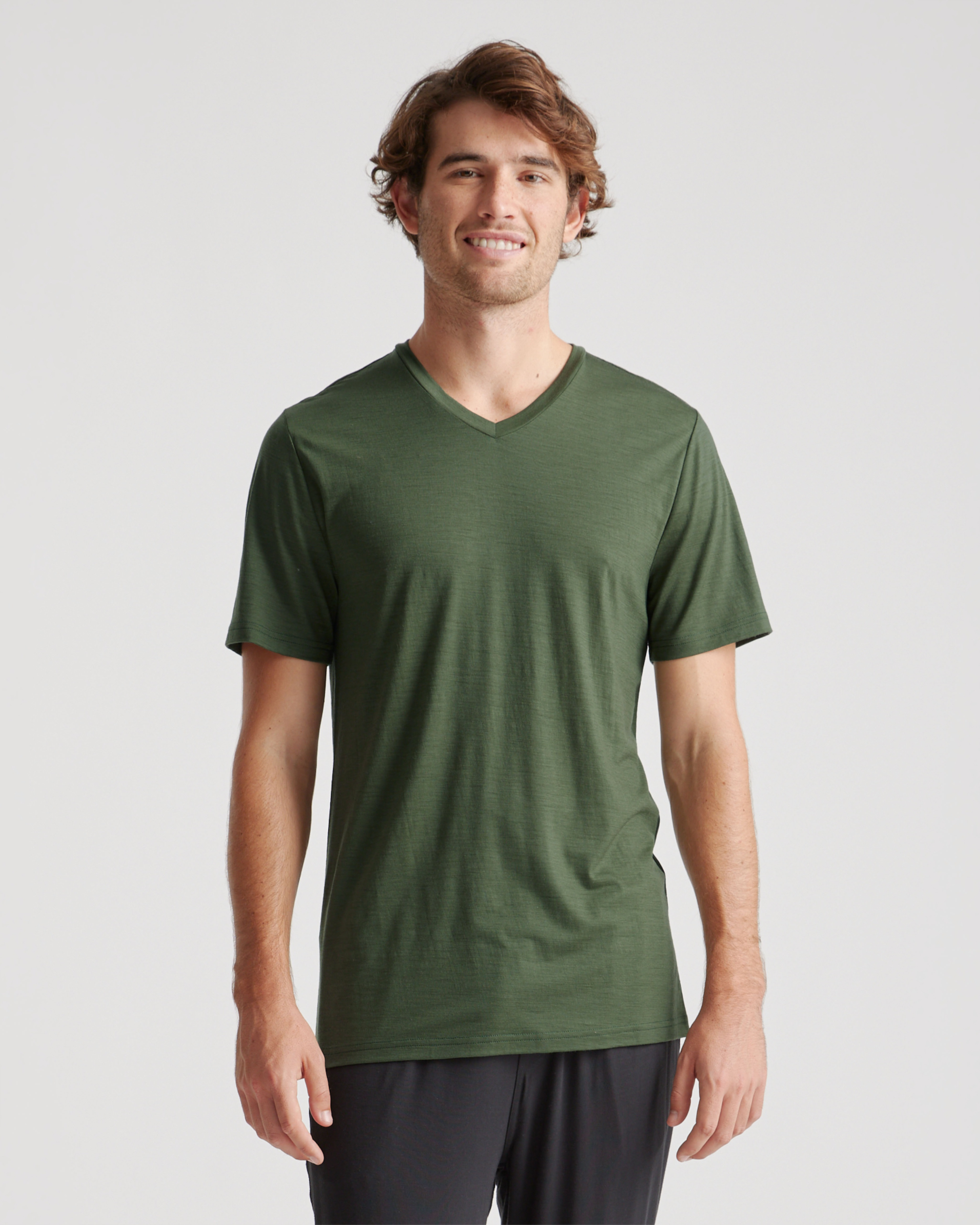 Green 100% Merino Wool All-Season V-Neck Base Layer Tee