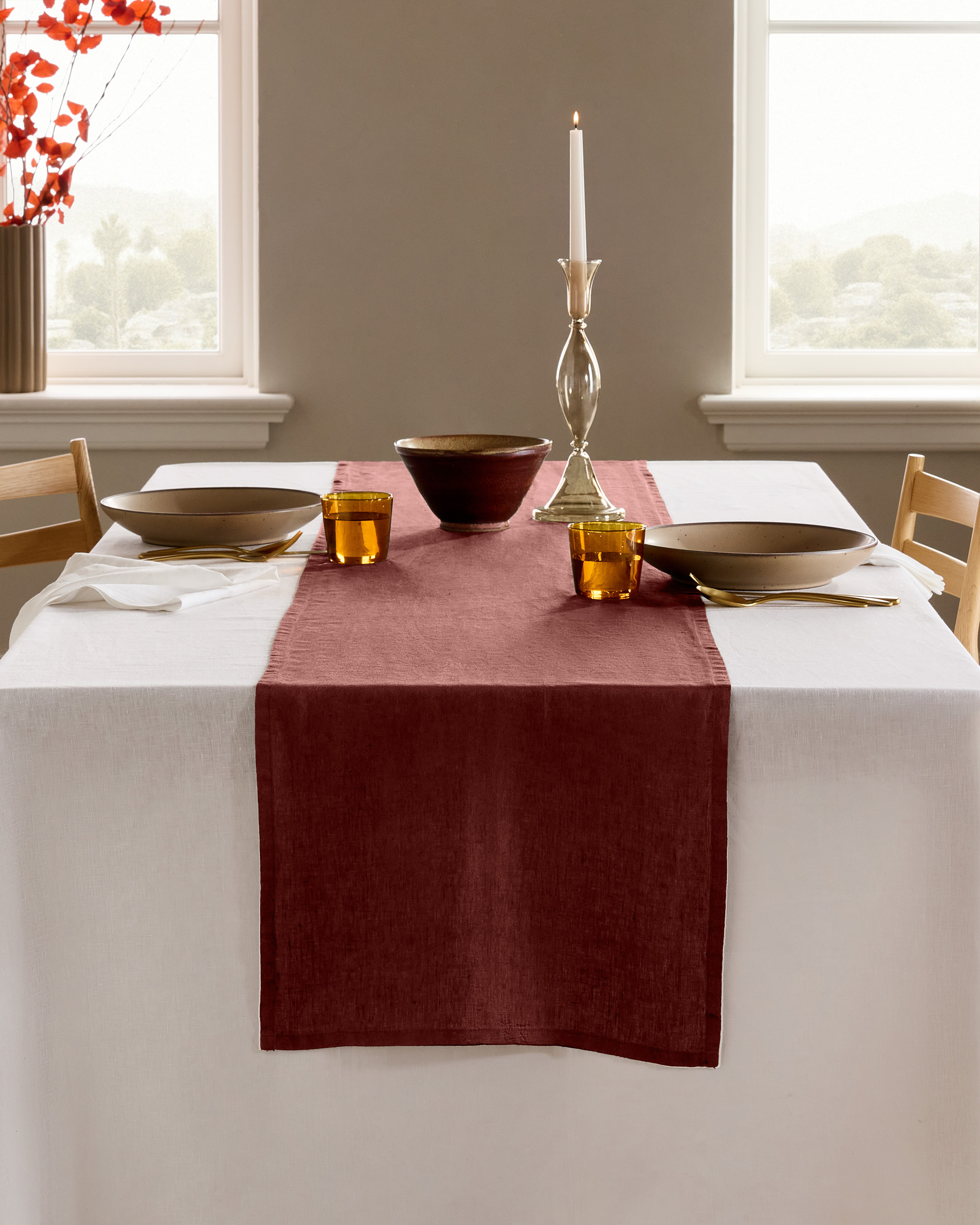 Burgundy European Linen Table Runner