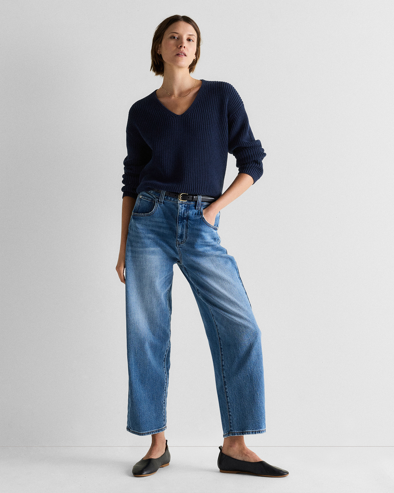 100% Organic Cotton Fisherman V-Neck Sweater | Quince Canada