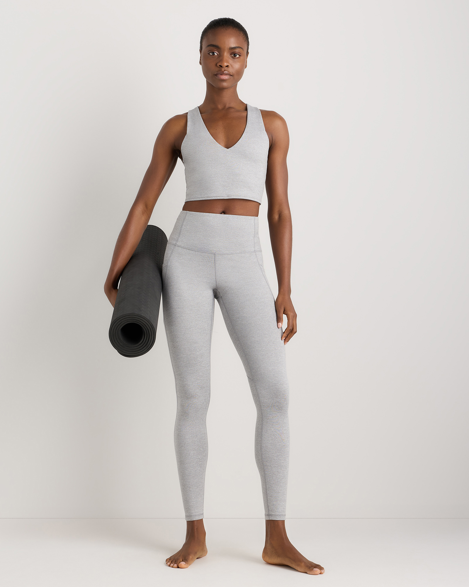 Ultra-Soft V-Neck Cropped Tank in Heather Silver Filigree