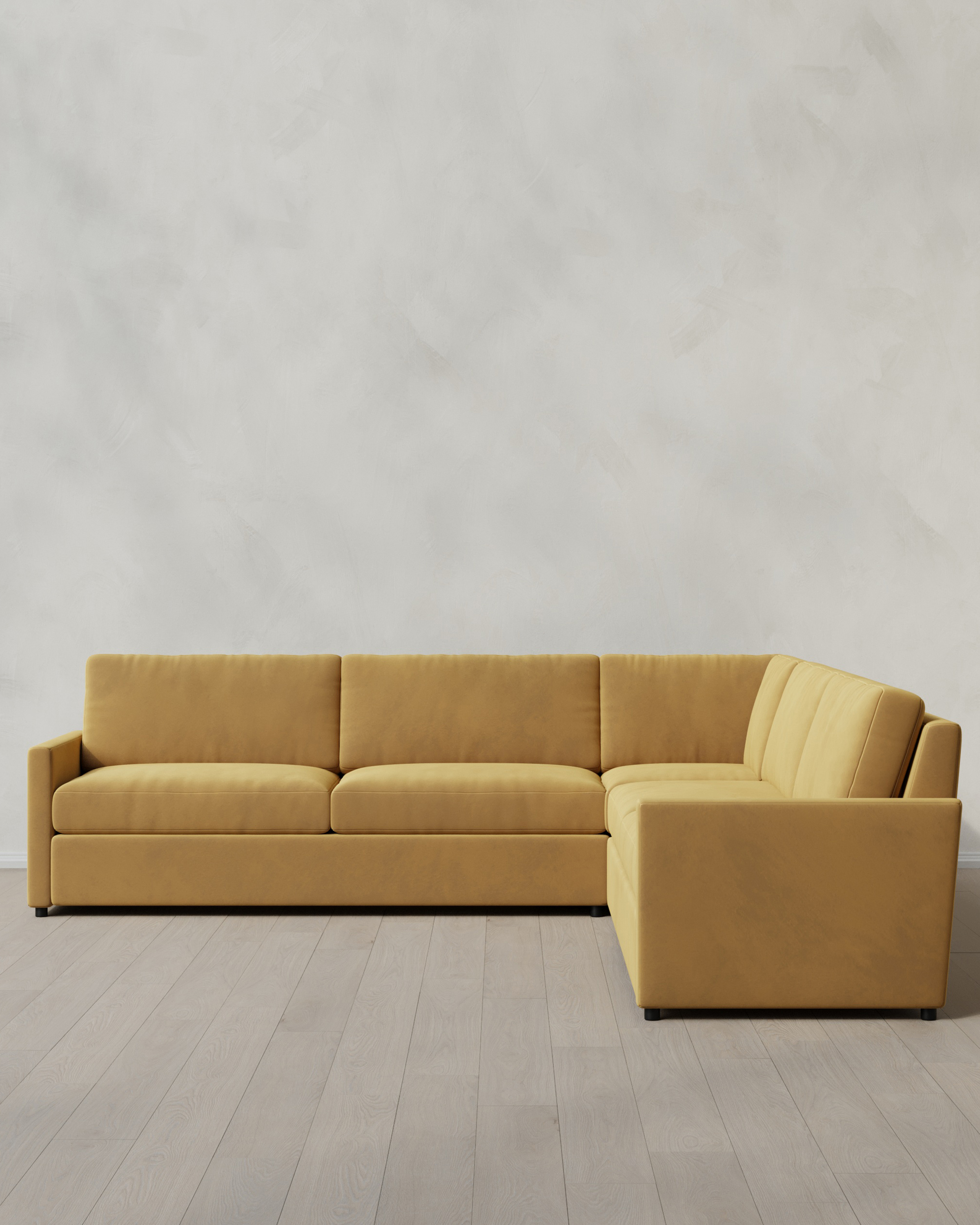 Quince | Brennan L Sectional in Performance Velvet in Caramel, Size 127x127