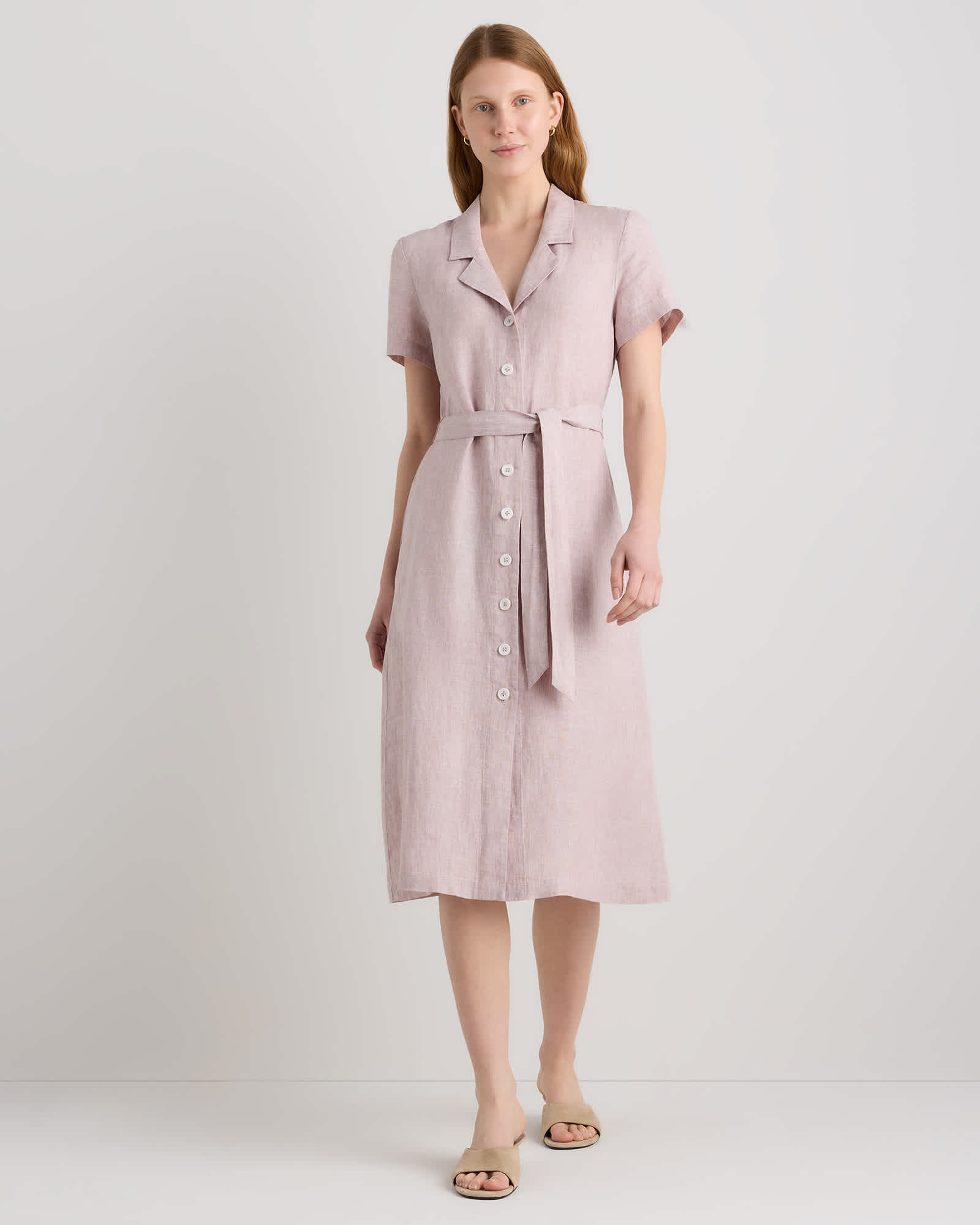 Women's 100% European Linen Button Front Dress in Vintage Pink Chambray, Size Large by Quince Women's 100% European Linen Button Front Dress in Vintage Pink Chambray, Size Large by Quince
