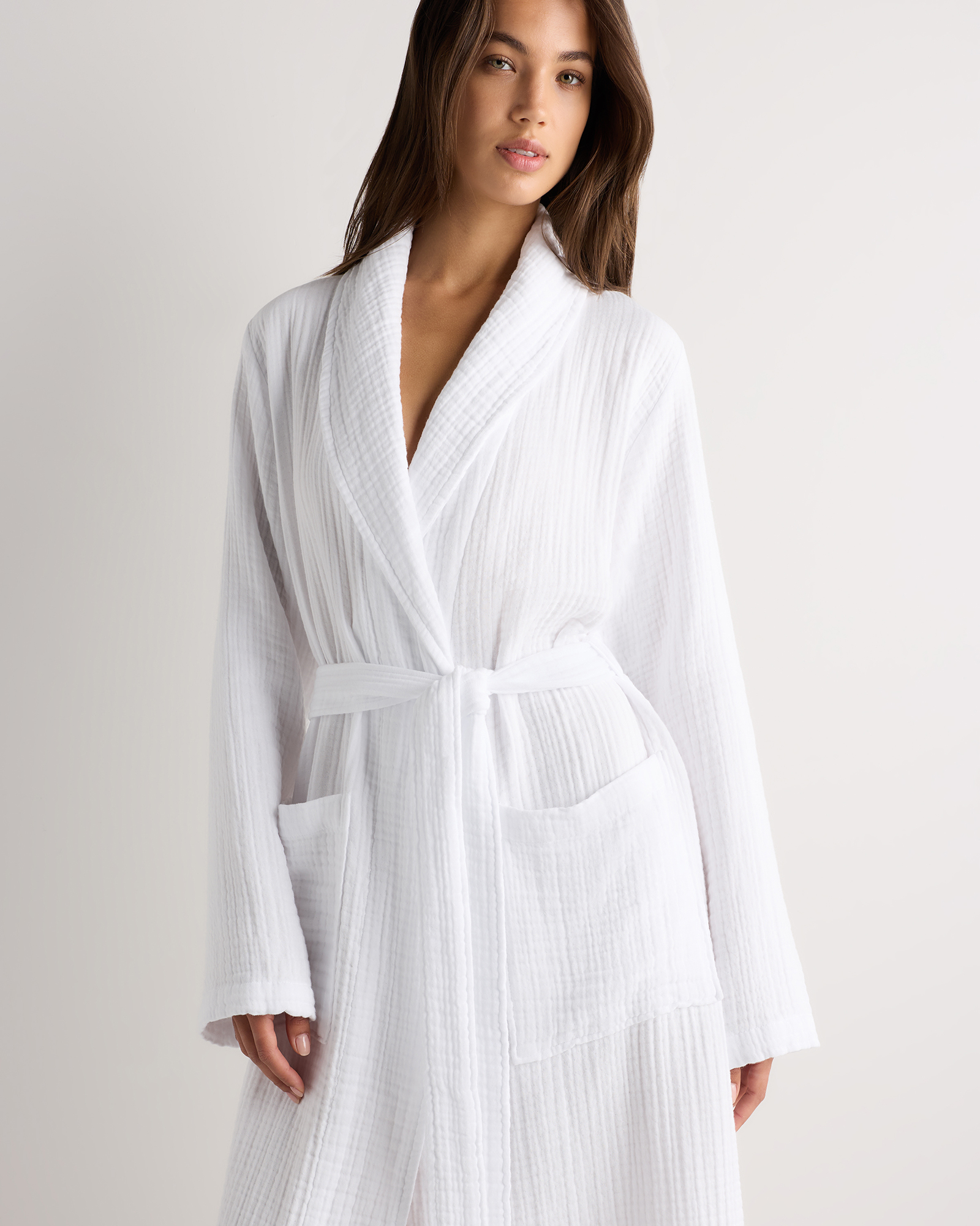 Soft Layered Turkish Cotton Robe - White, M